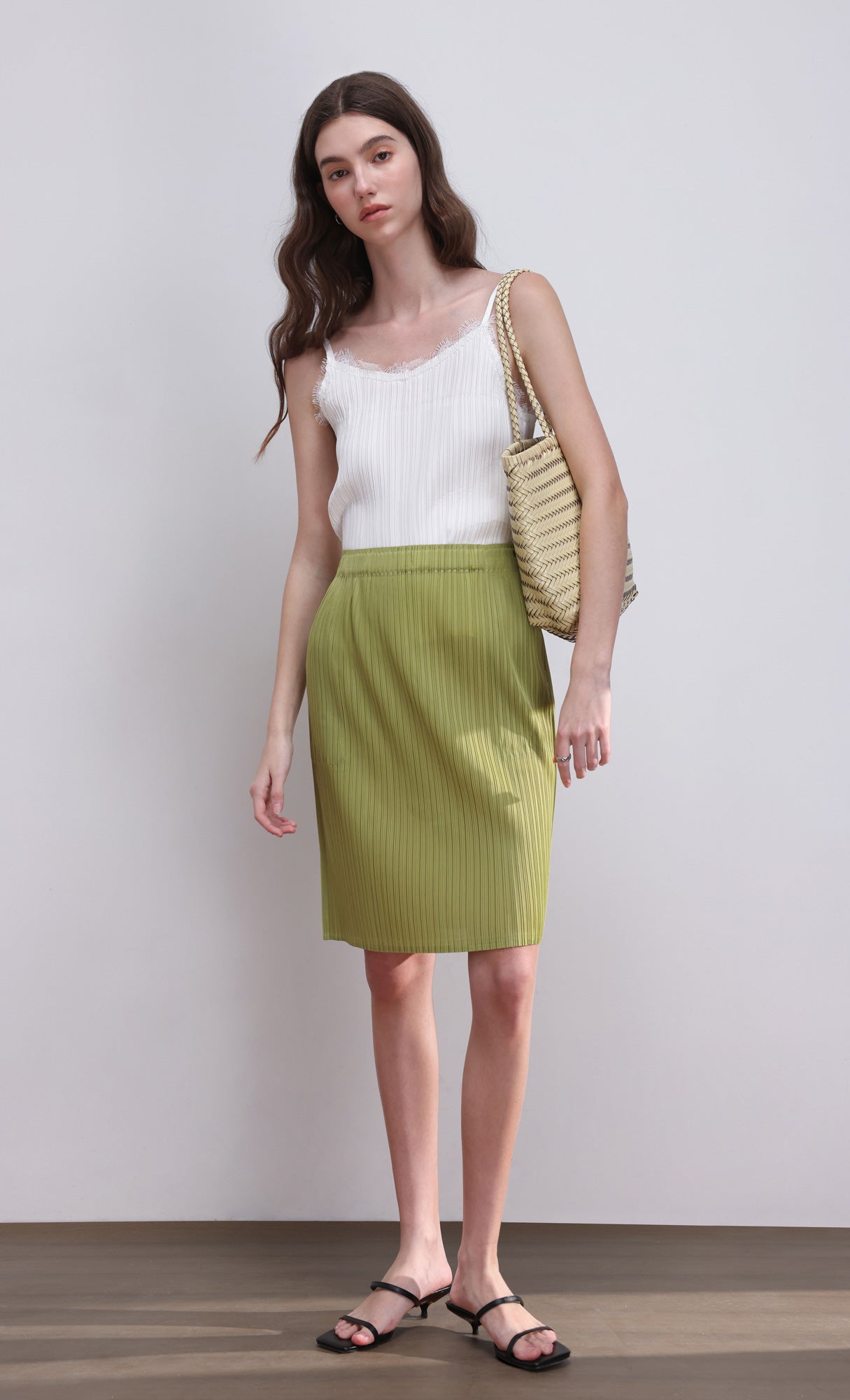 Dara pleated midi skirt_green