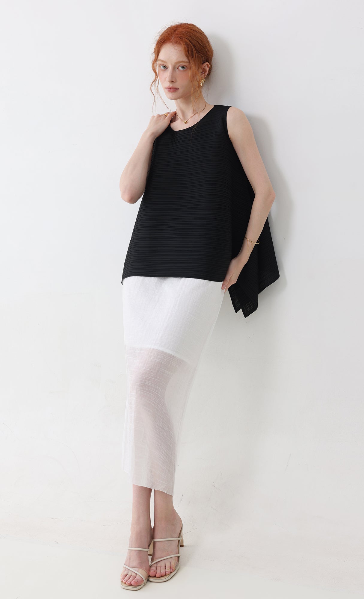 Fine flare pleated top_black