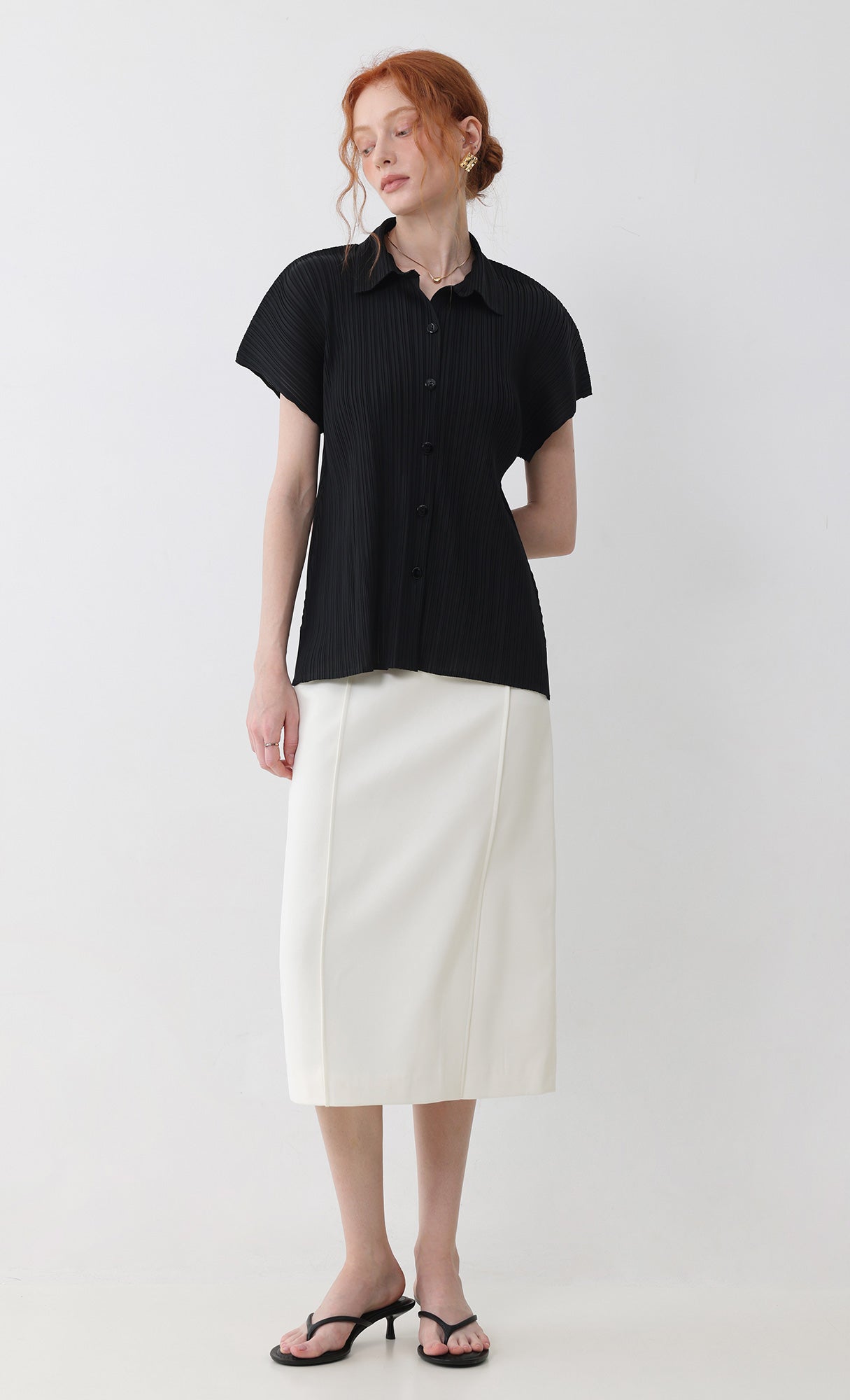 tinted collard pleated shirts_black