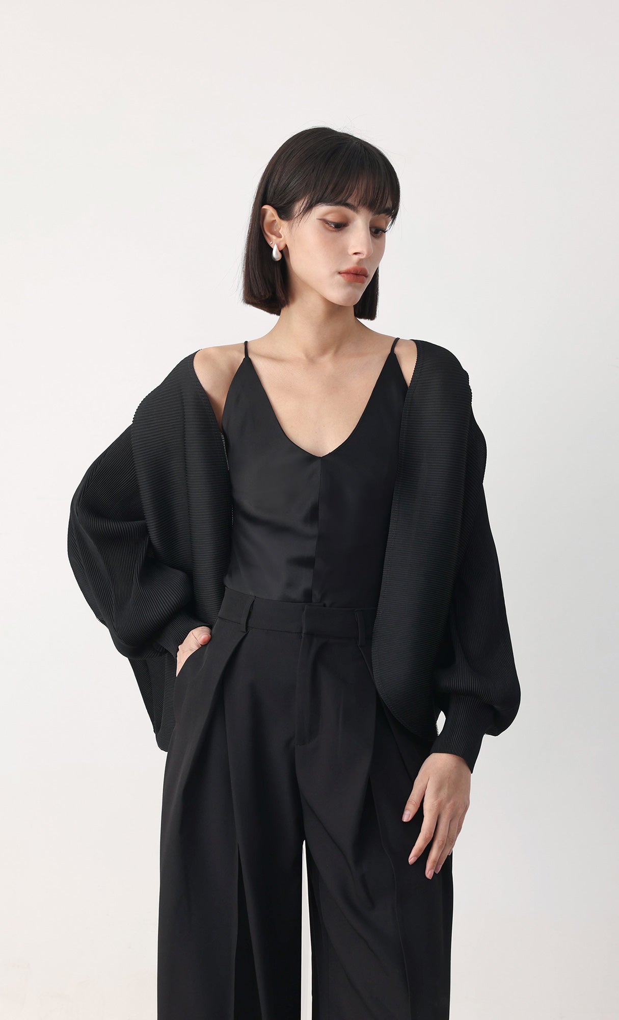 Ray pleated cardigan_black
