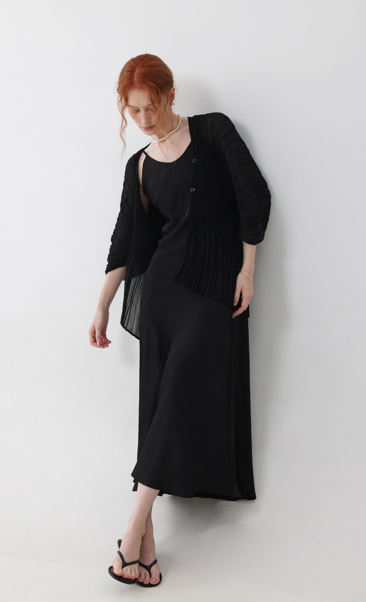 Aban pleated puff cardigan_black