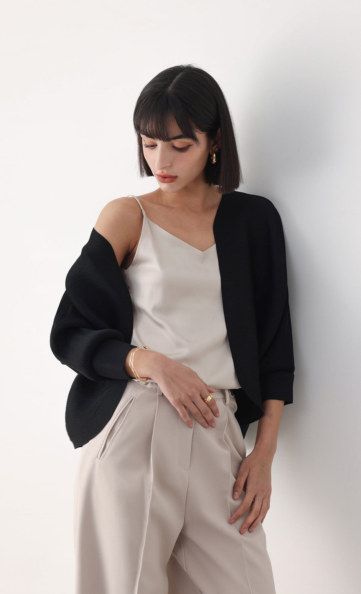 Ainy pleated cardigan jacket_black