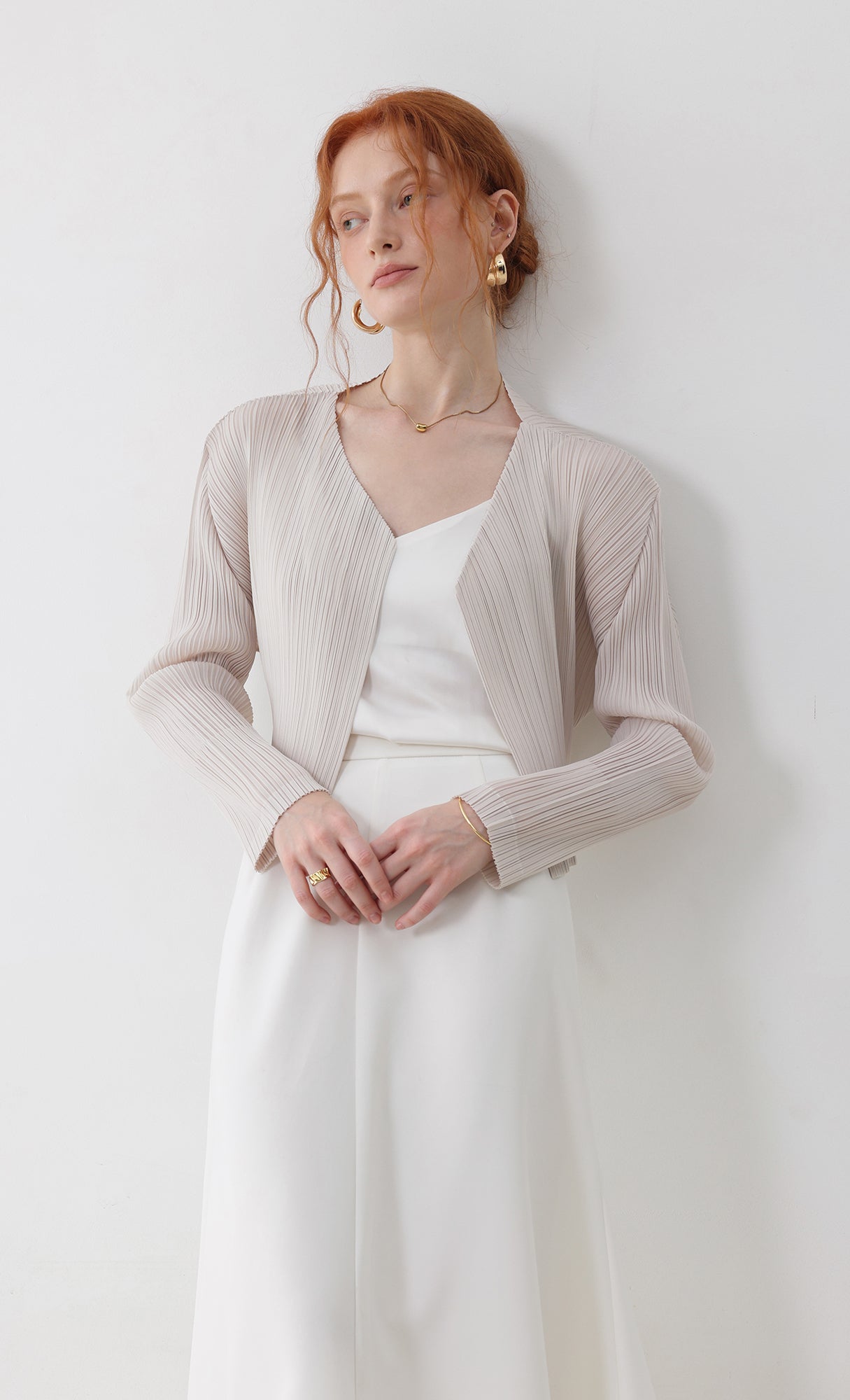 Cod pleated cardigan_light-beige