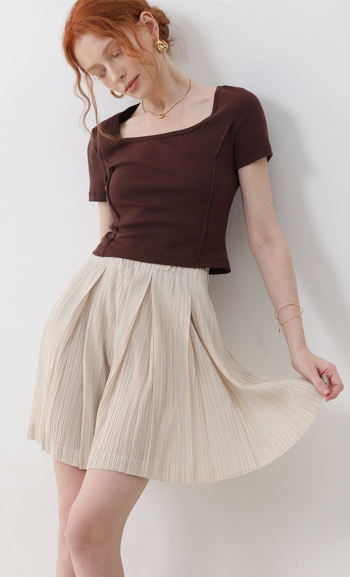 Dain pleated half pants_beige