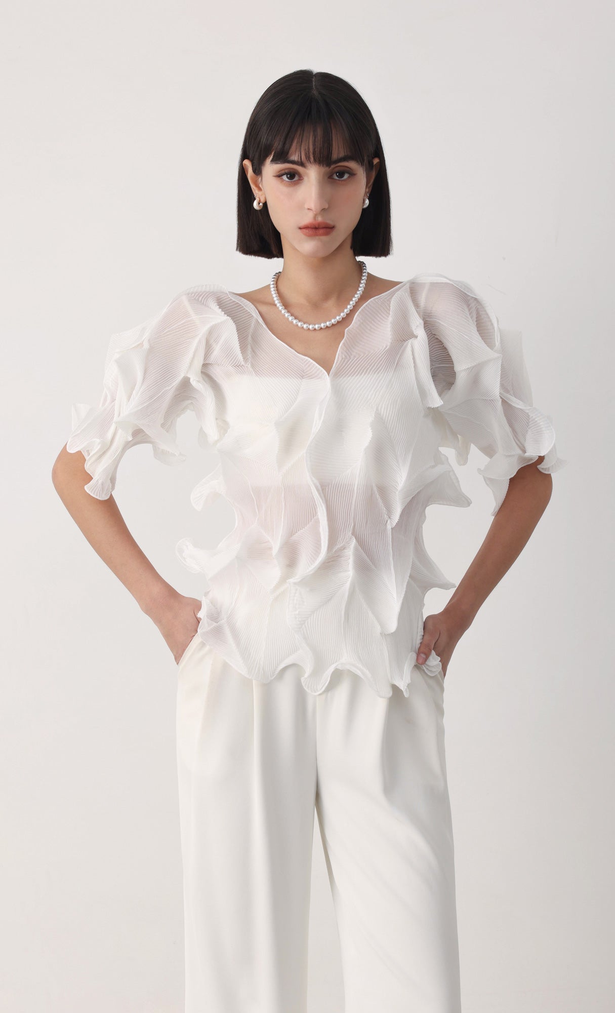 Curves pleated blouse_ivory
