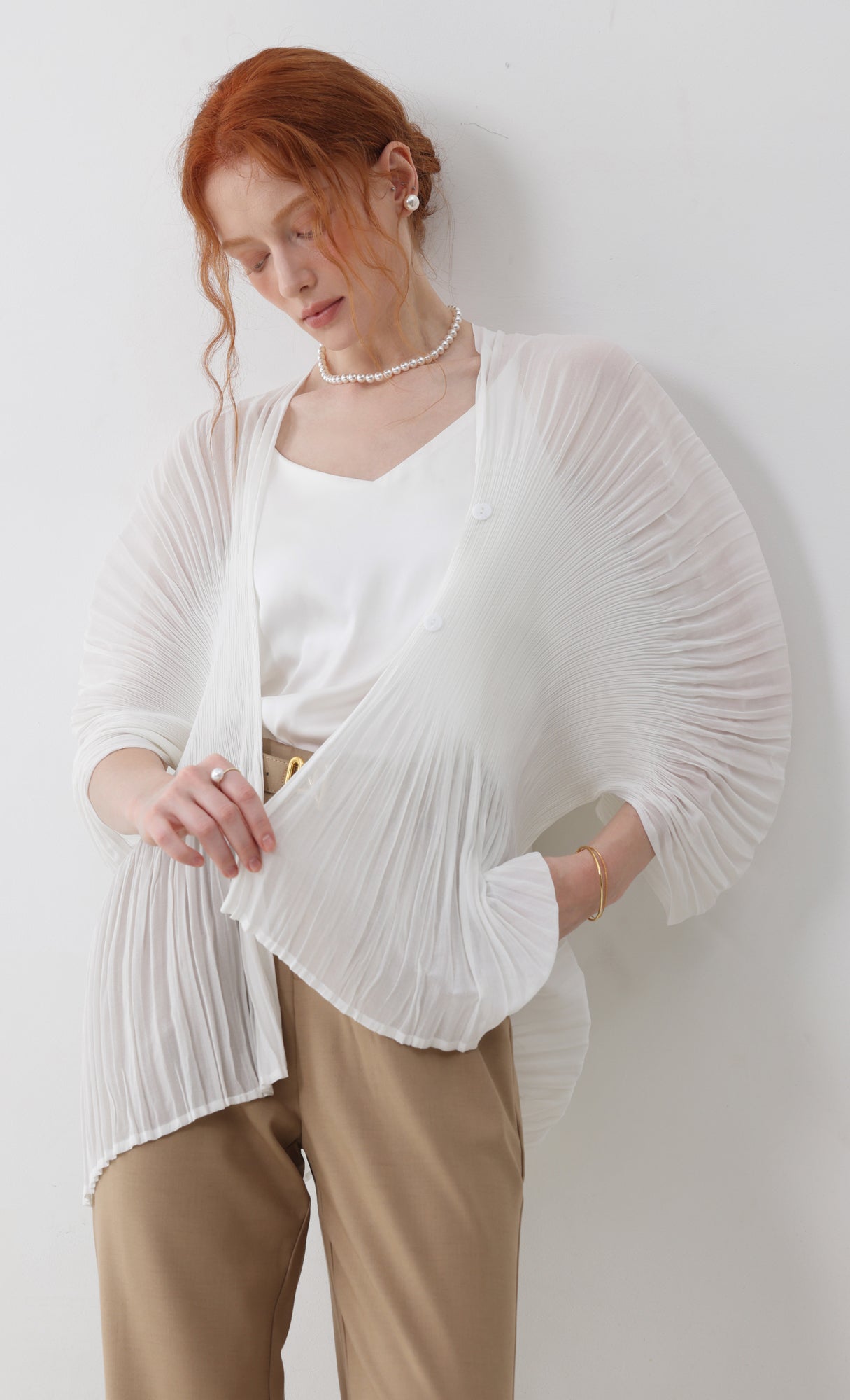 Aban pleated puff cardigan_ivory