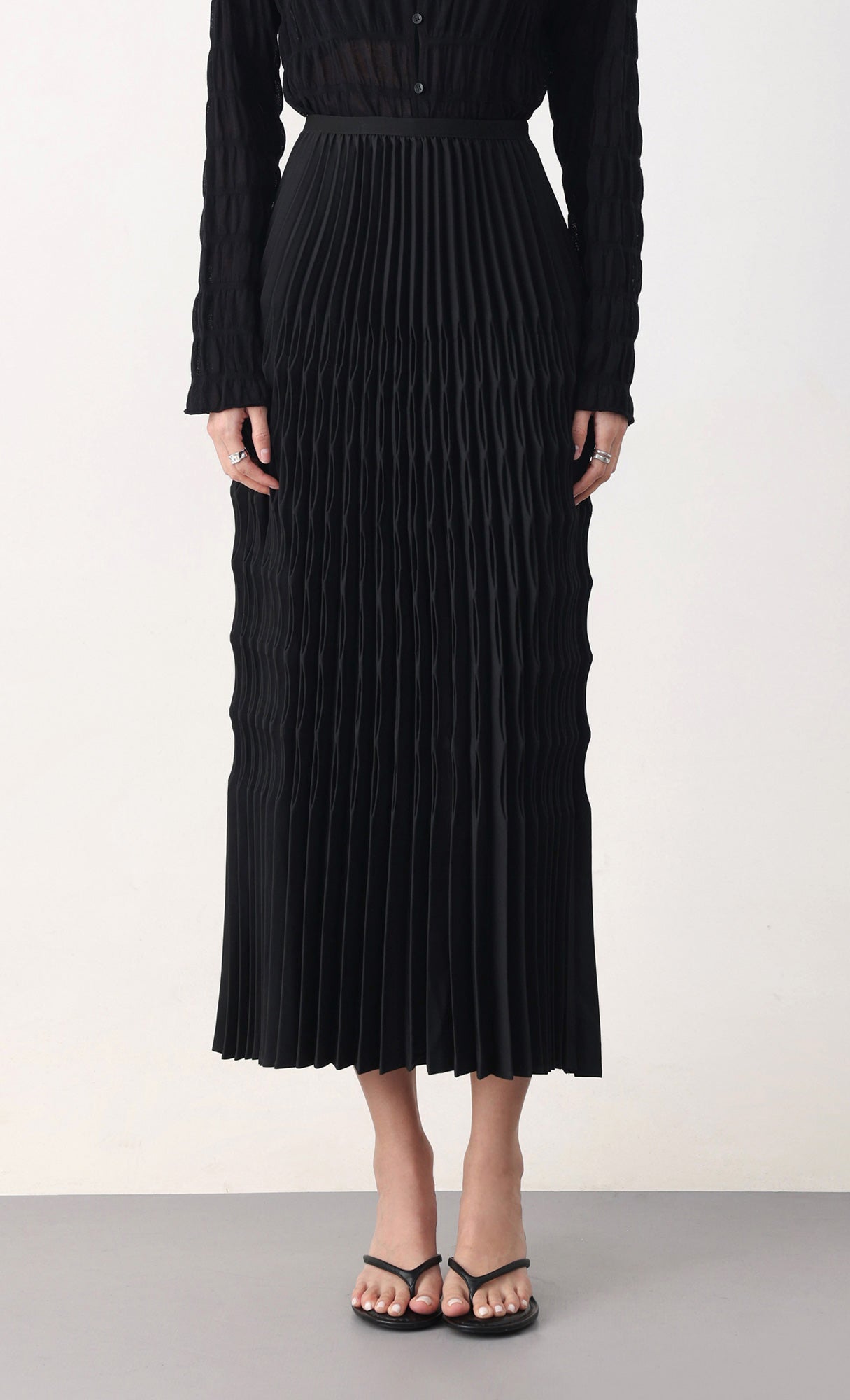 Wavy pleated skirt_black