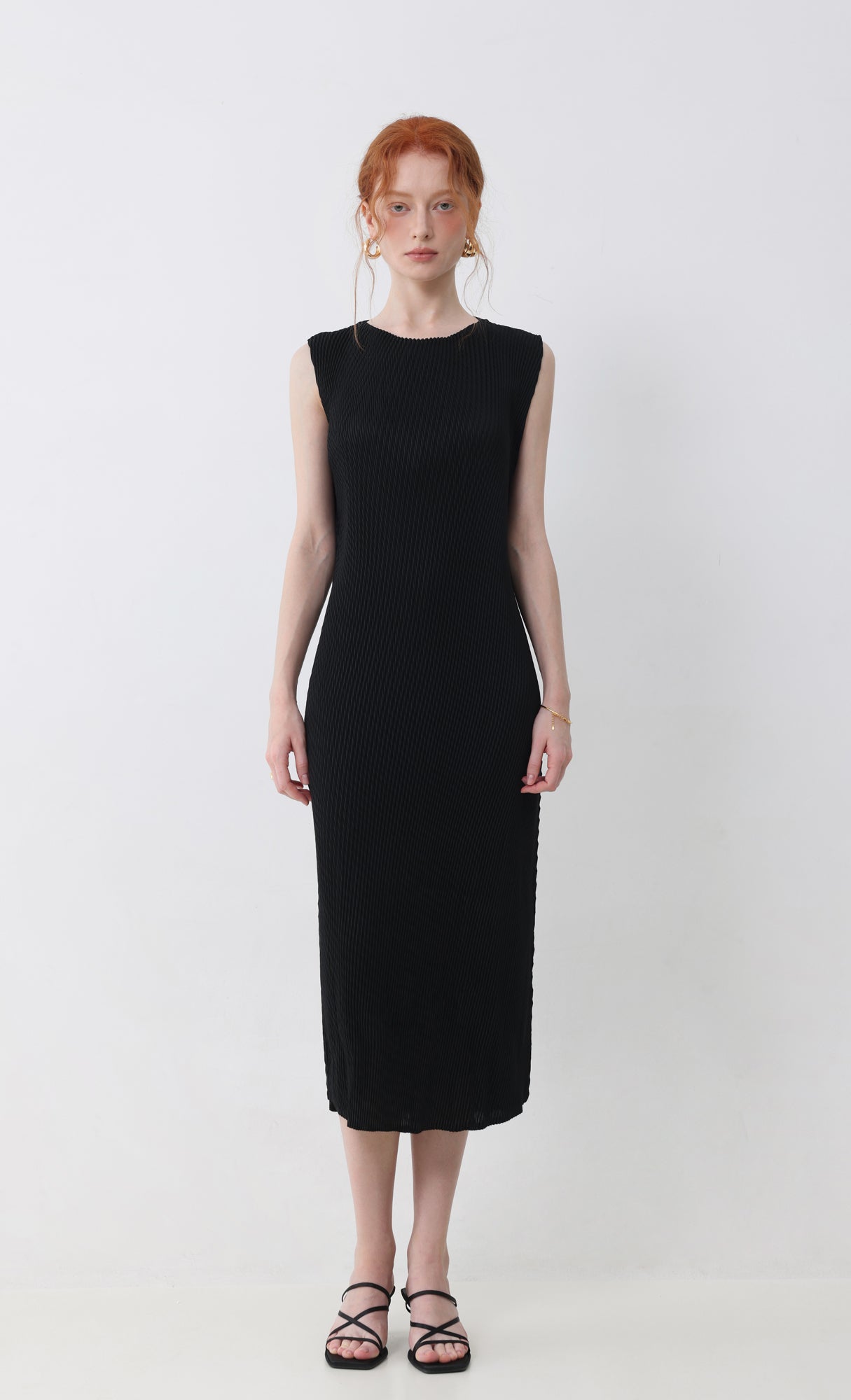 ner sleeveless pleats dress_black