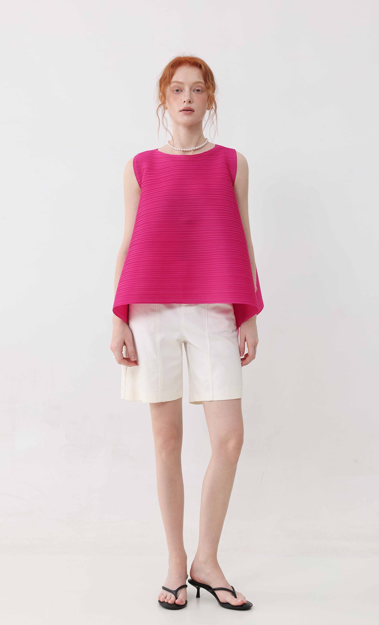 Fine flare pleated top_hot-pink