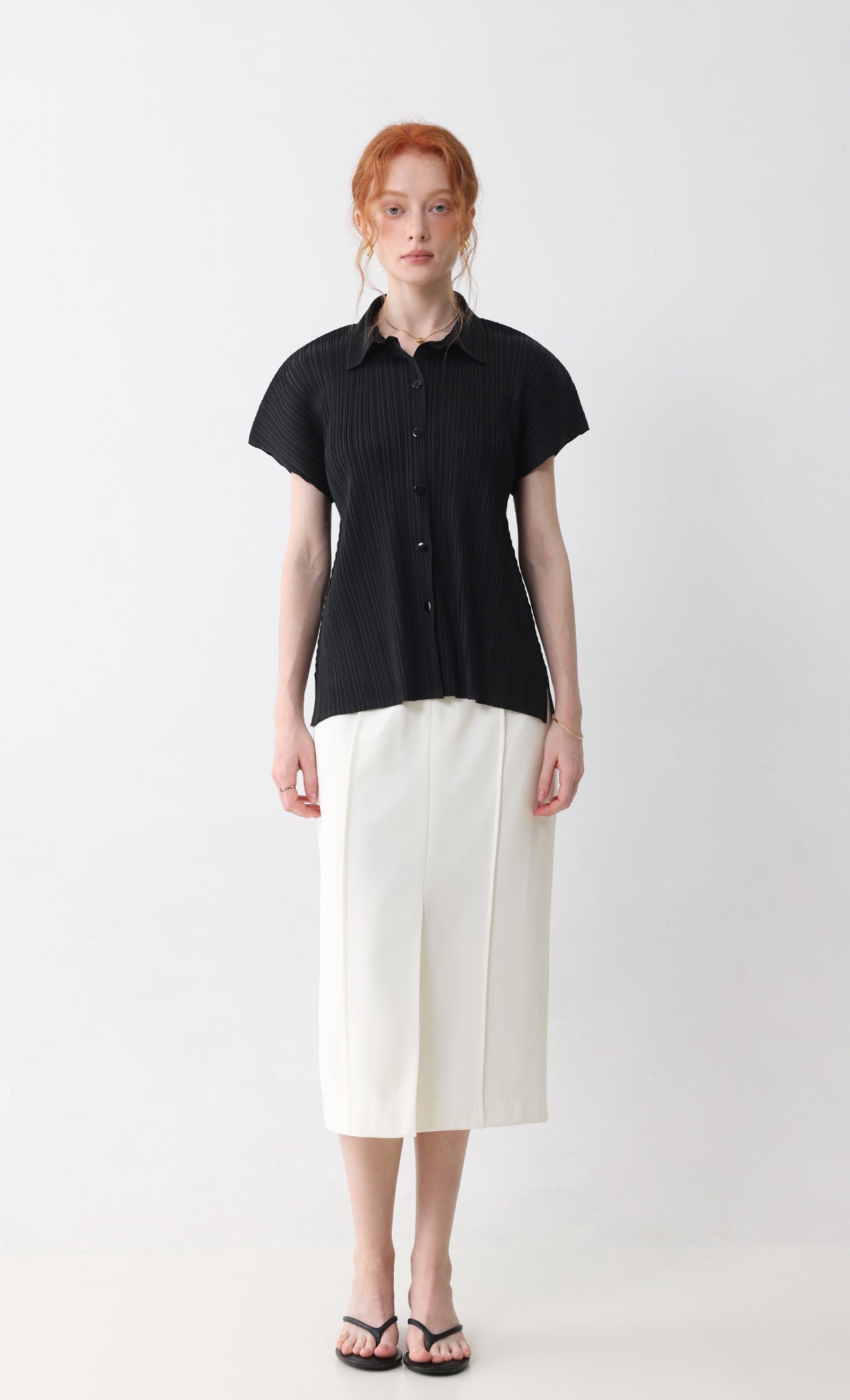 tinted collard pleated shirts_black