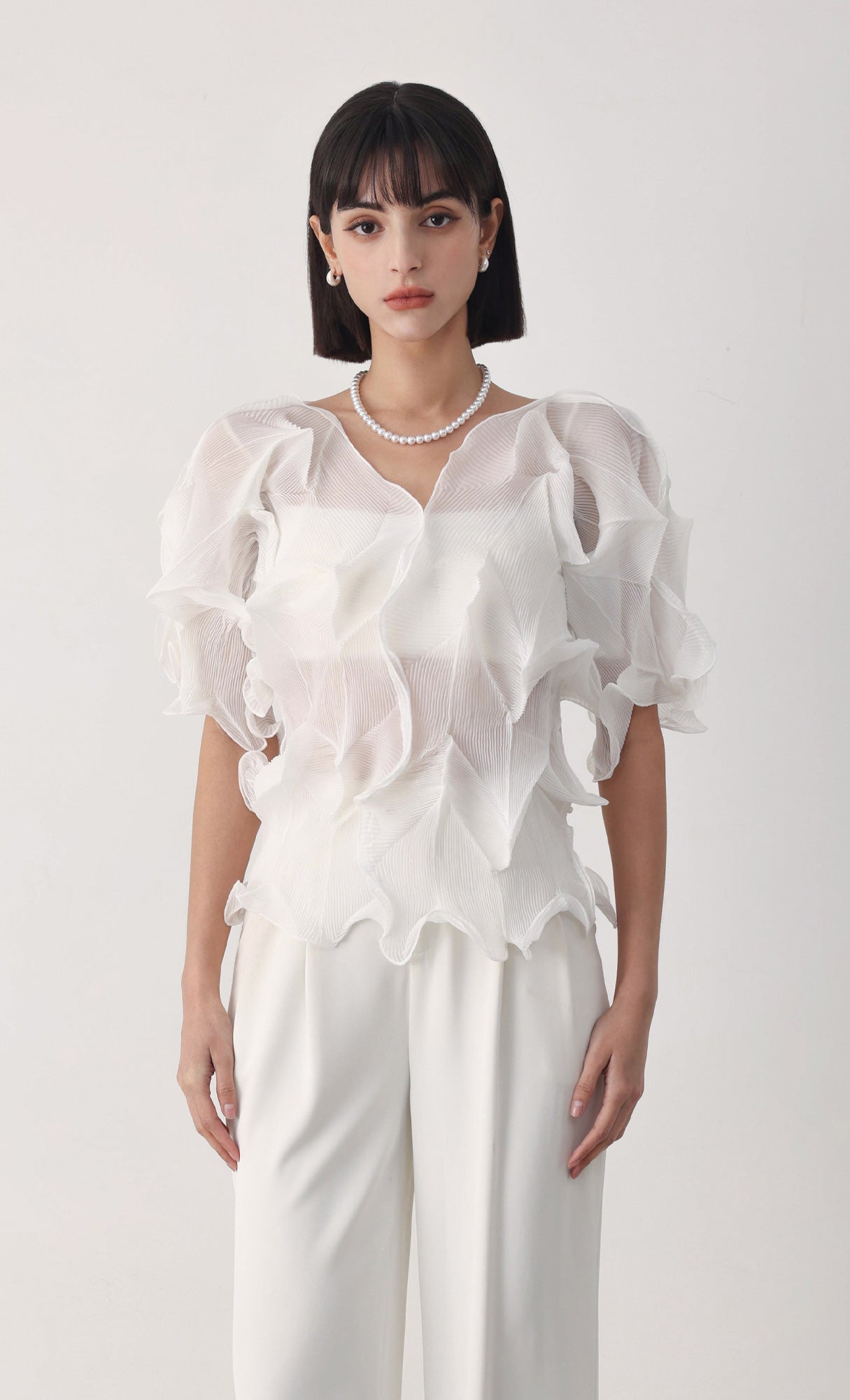 Curves pleated blouse_ivory
