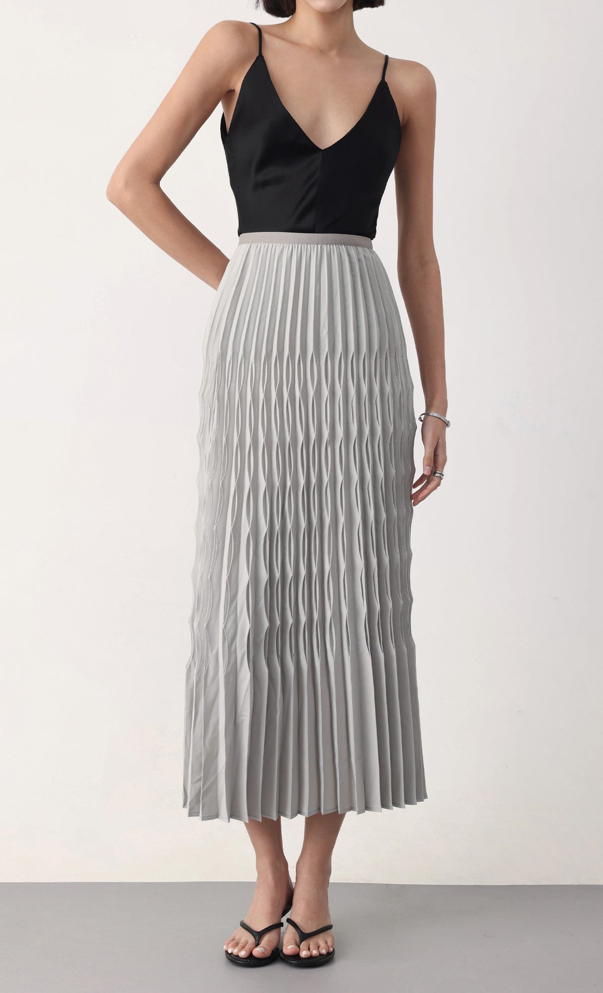 Wavy pleated skirt_grey