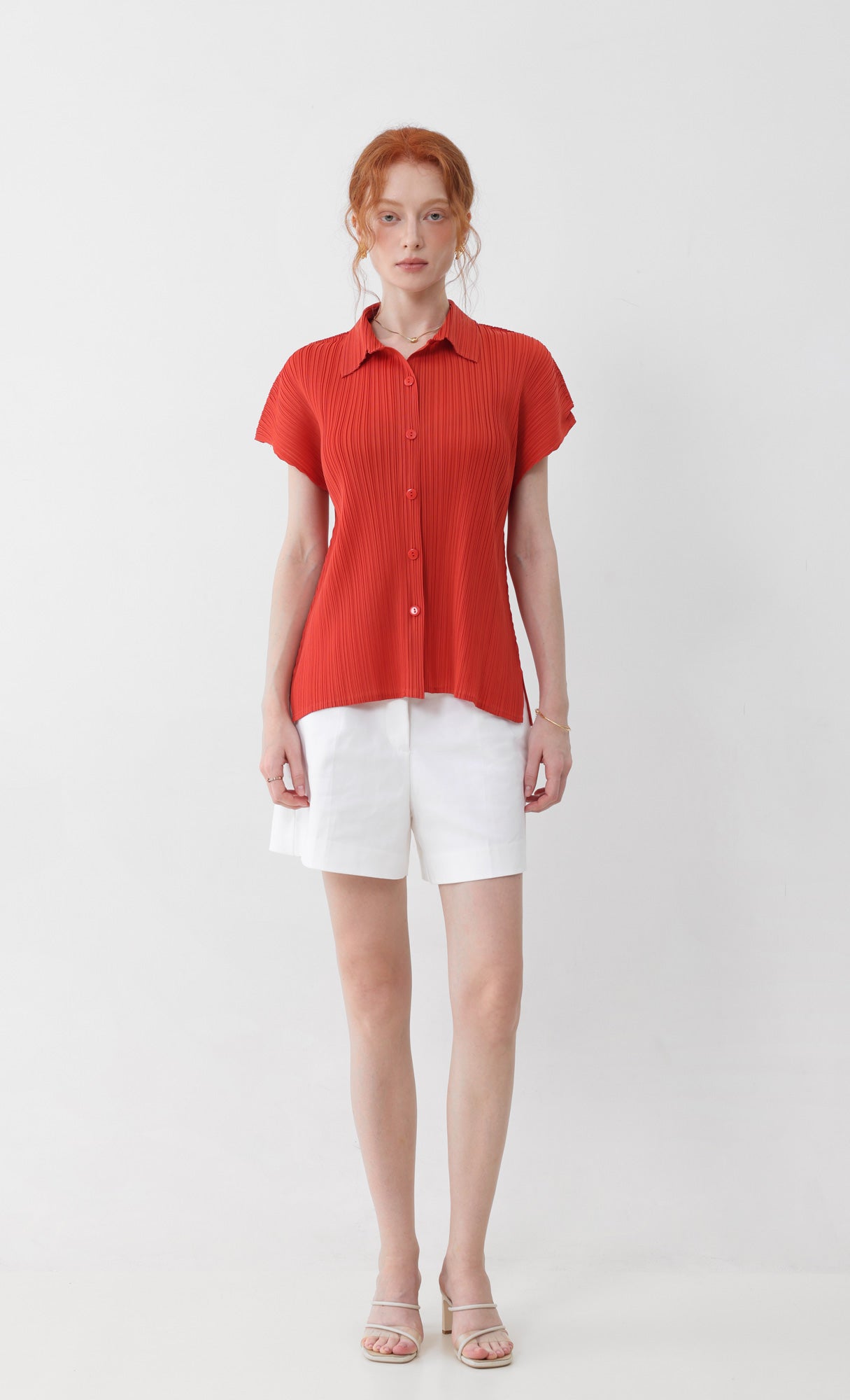 tinted collard pleated shirts_orange