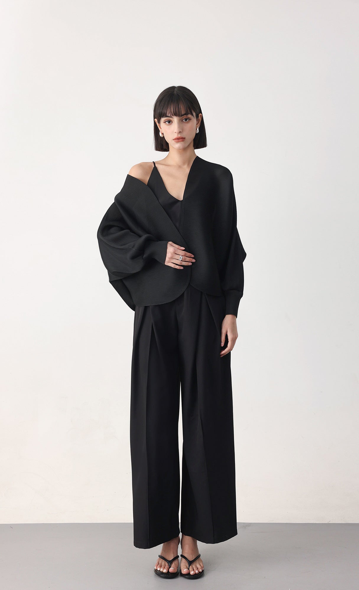 Ray pleated cardigan_black