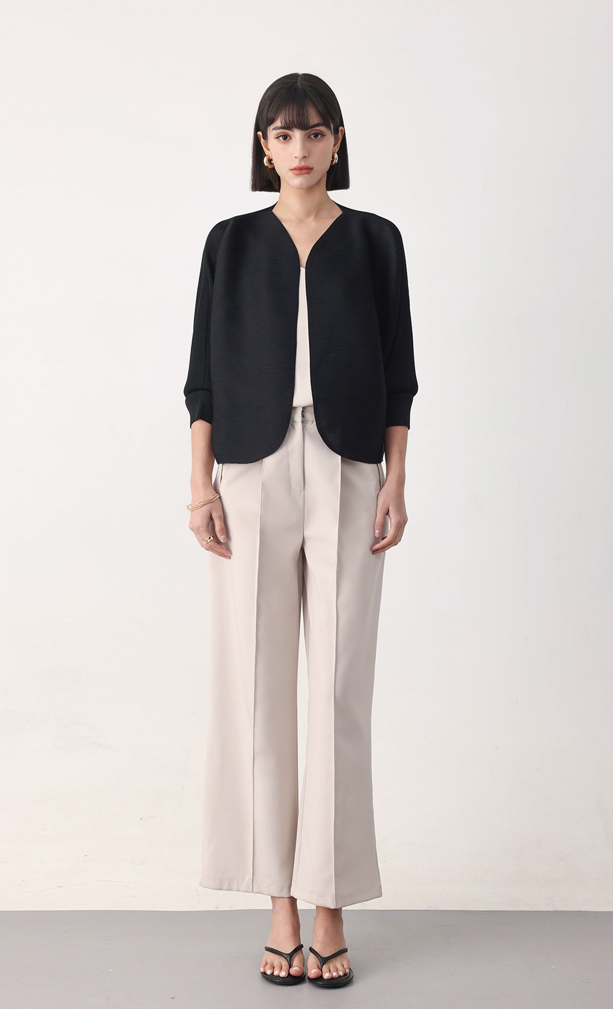 Ainy pleated cardigan jacket_black