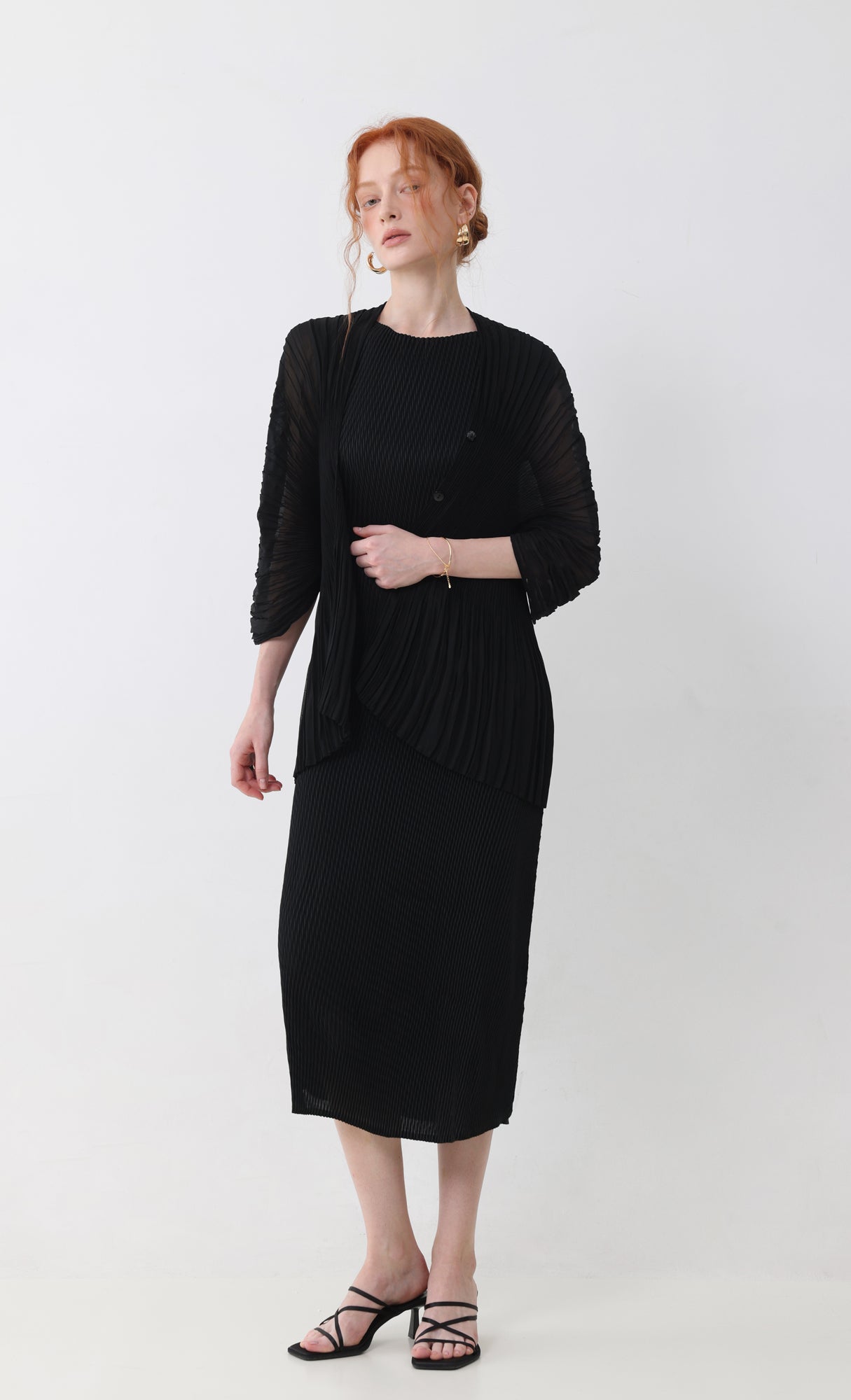 Aban pleated puff cardigan_black