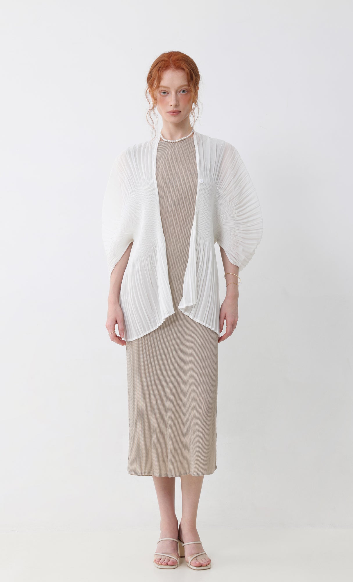 Aban pleated puff cardigan_ivory