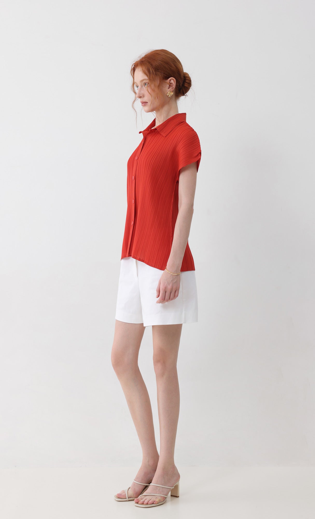 tinted collard pleated shirts_orange