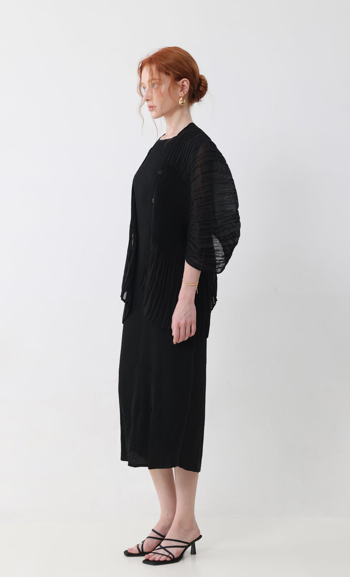Aban pleated puff cardigan_black