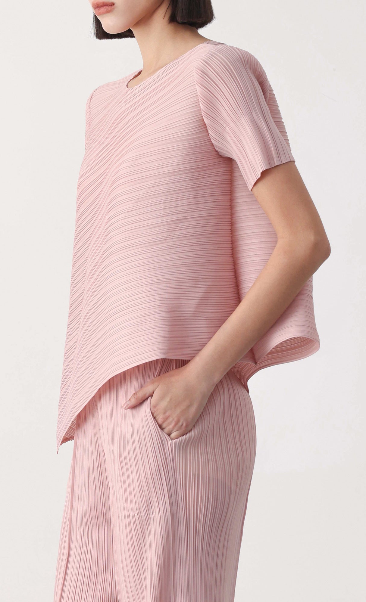 Slashy pleated blouse pants set-up_pink