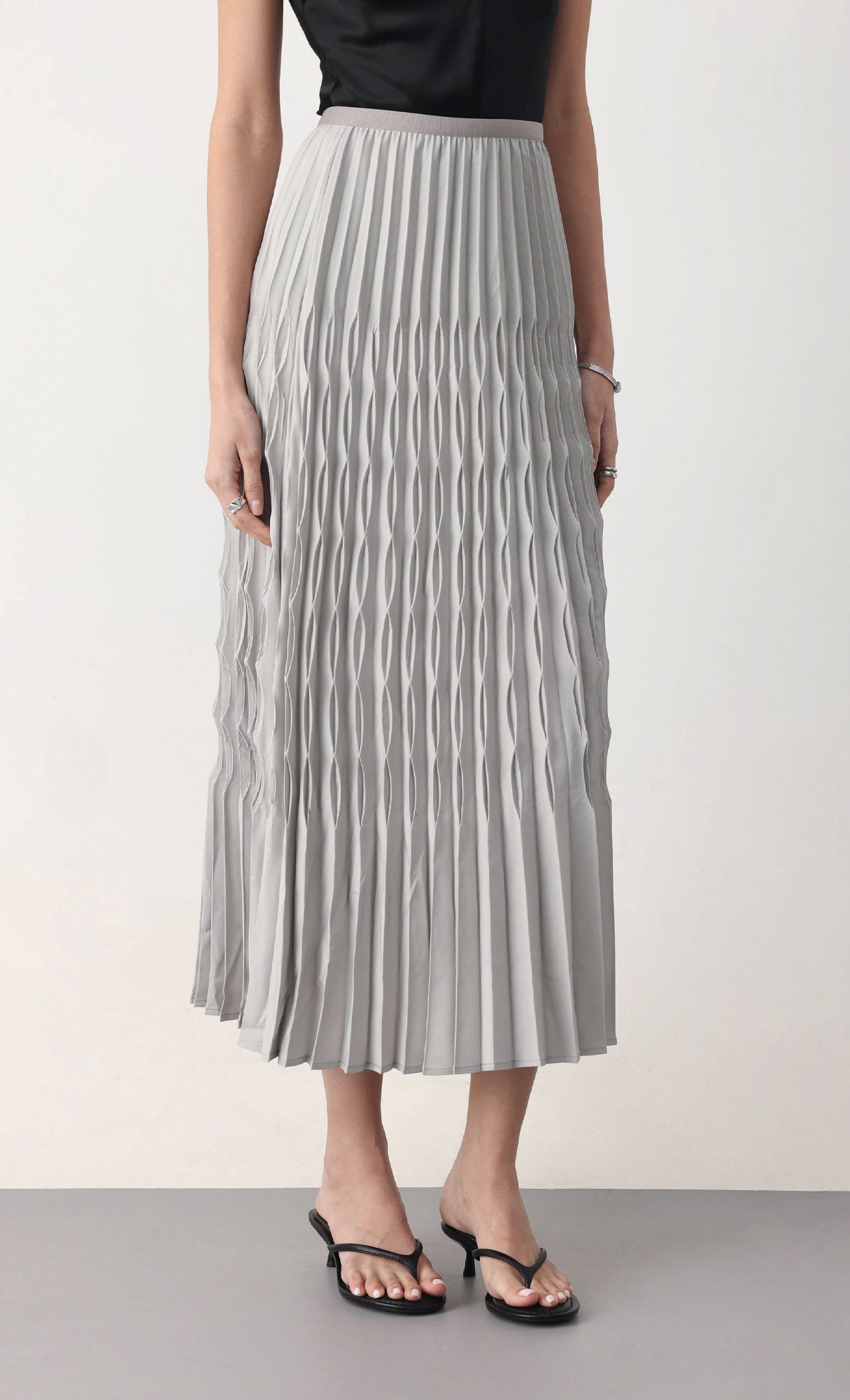 Wavy pleated skirt_grey