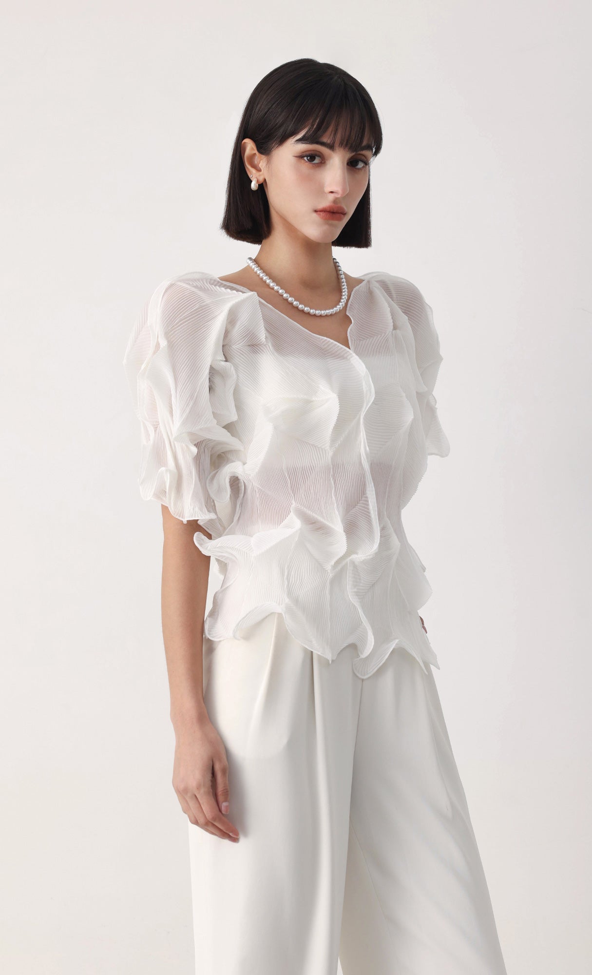 Curves pleated blouse_ivory