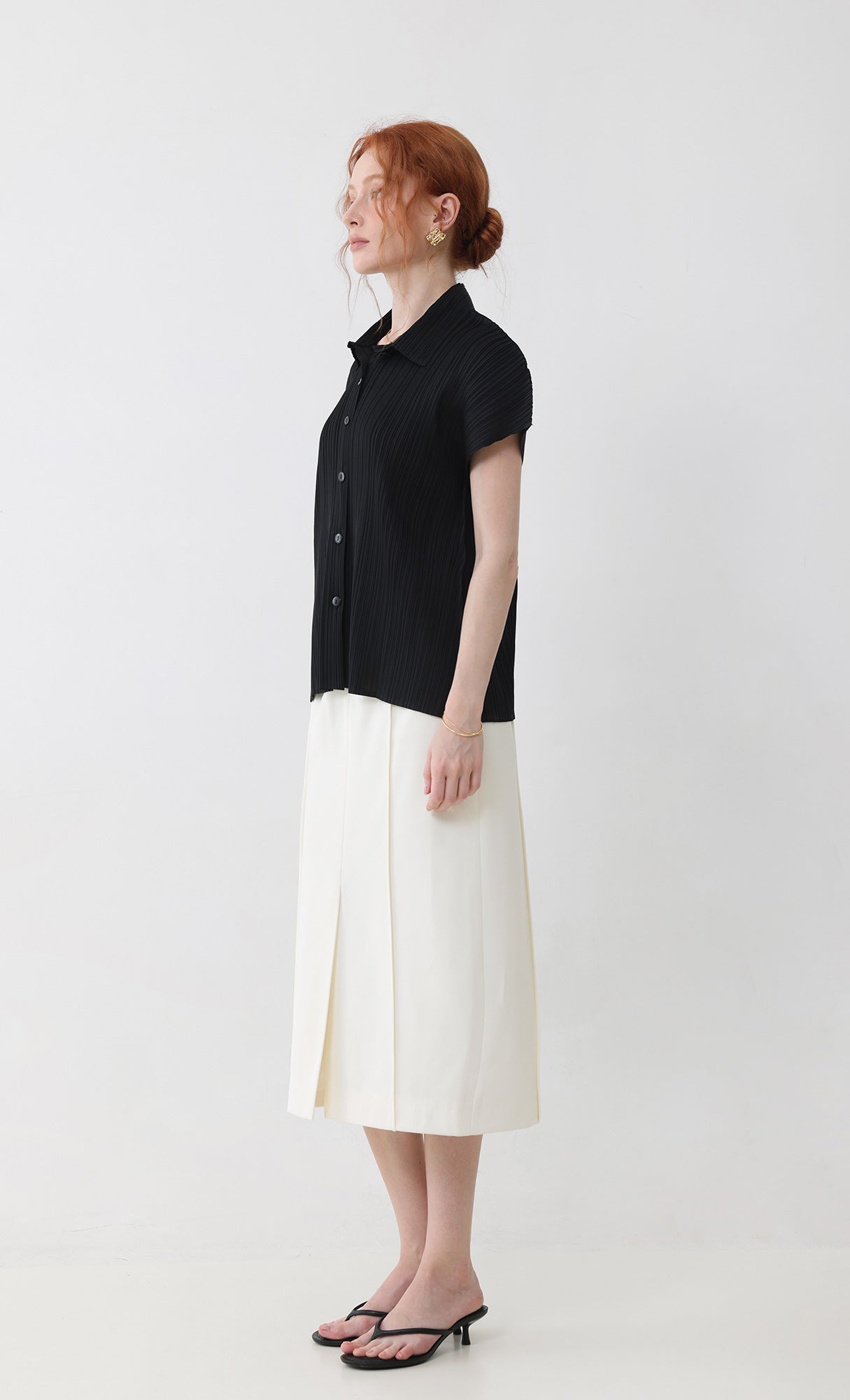 tinted collard pleated shirts_black
