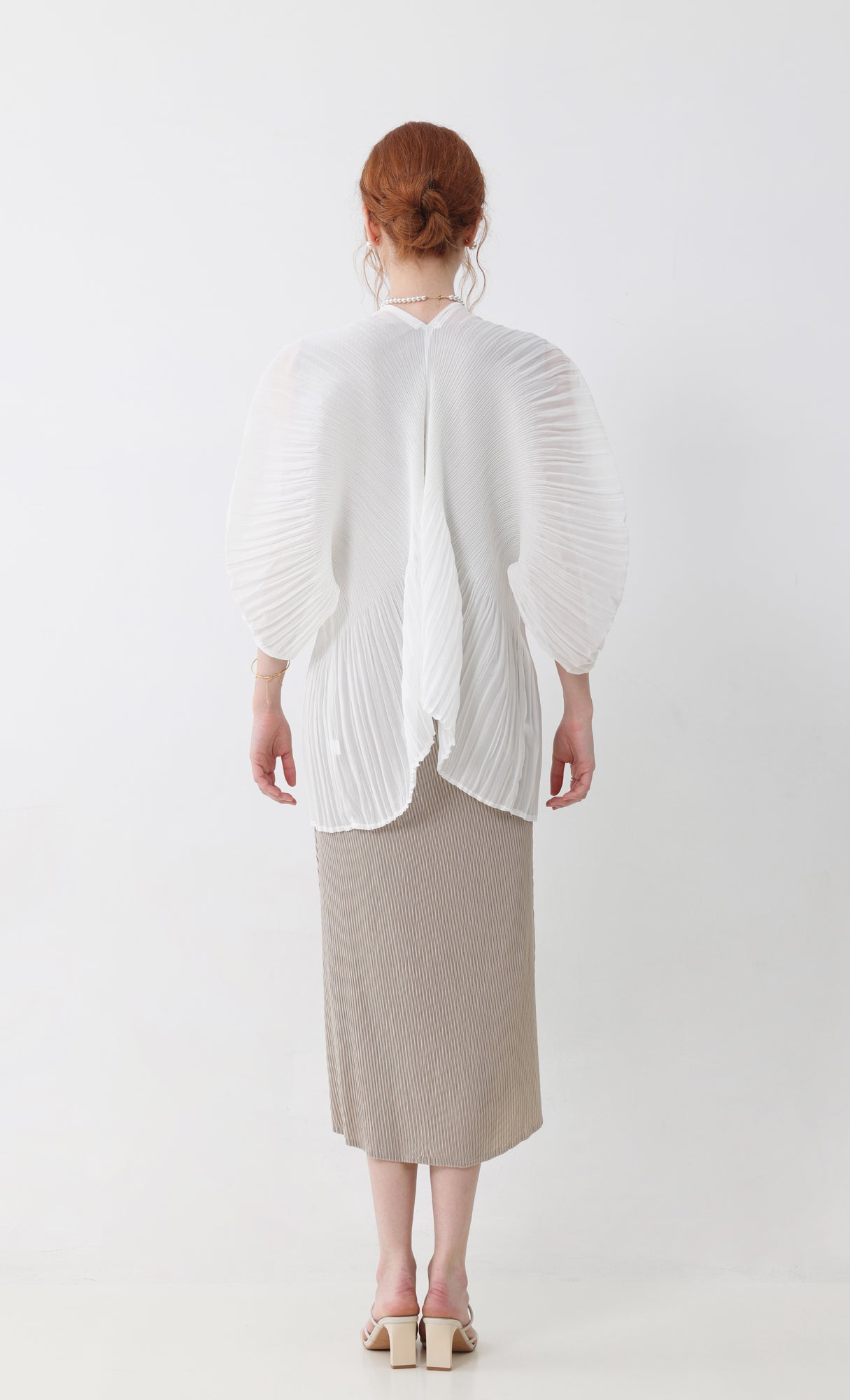 Aban pleated puff cardigan_ivory