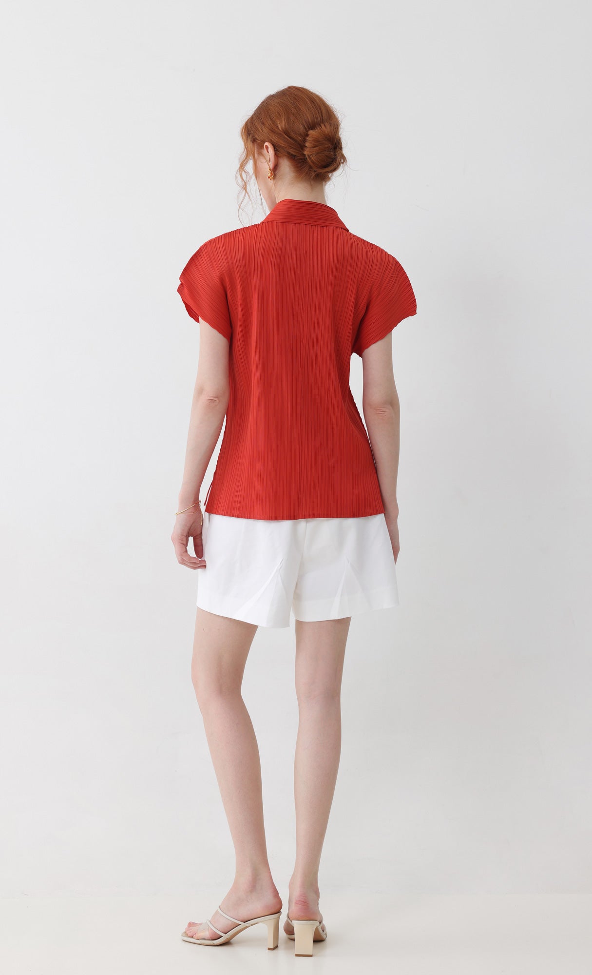 tinted collard pleated shirts_orange