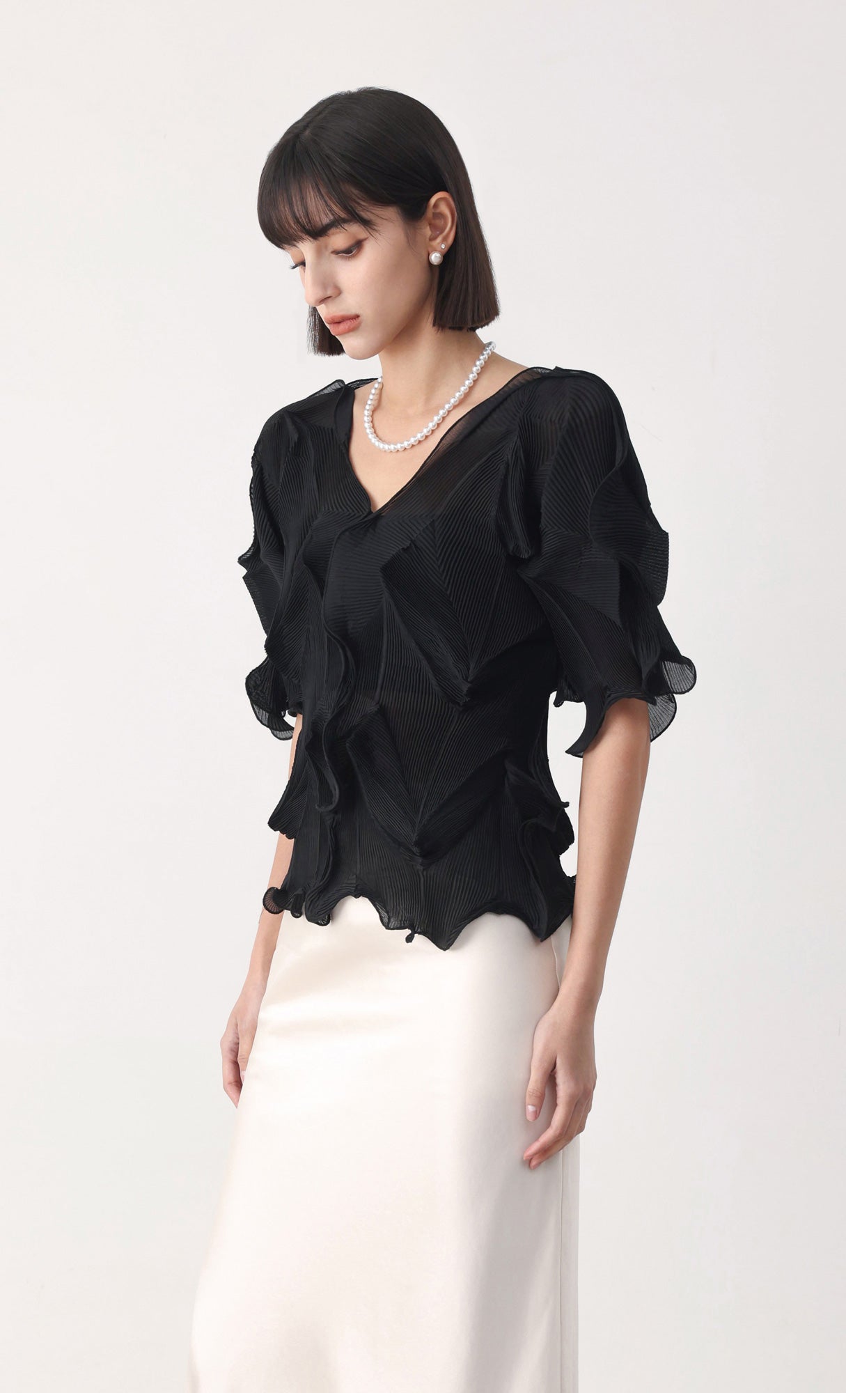 Curves pleated blouse_black