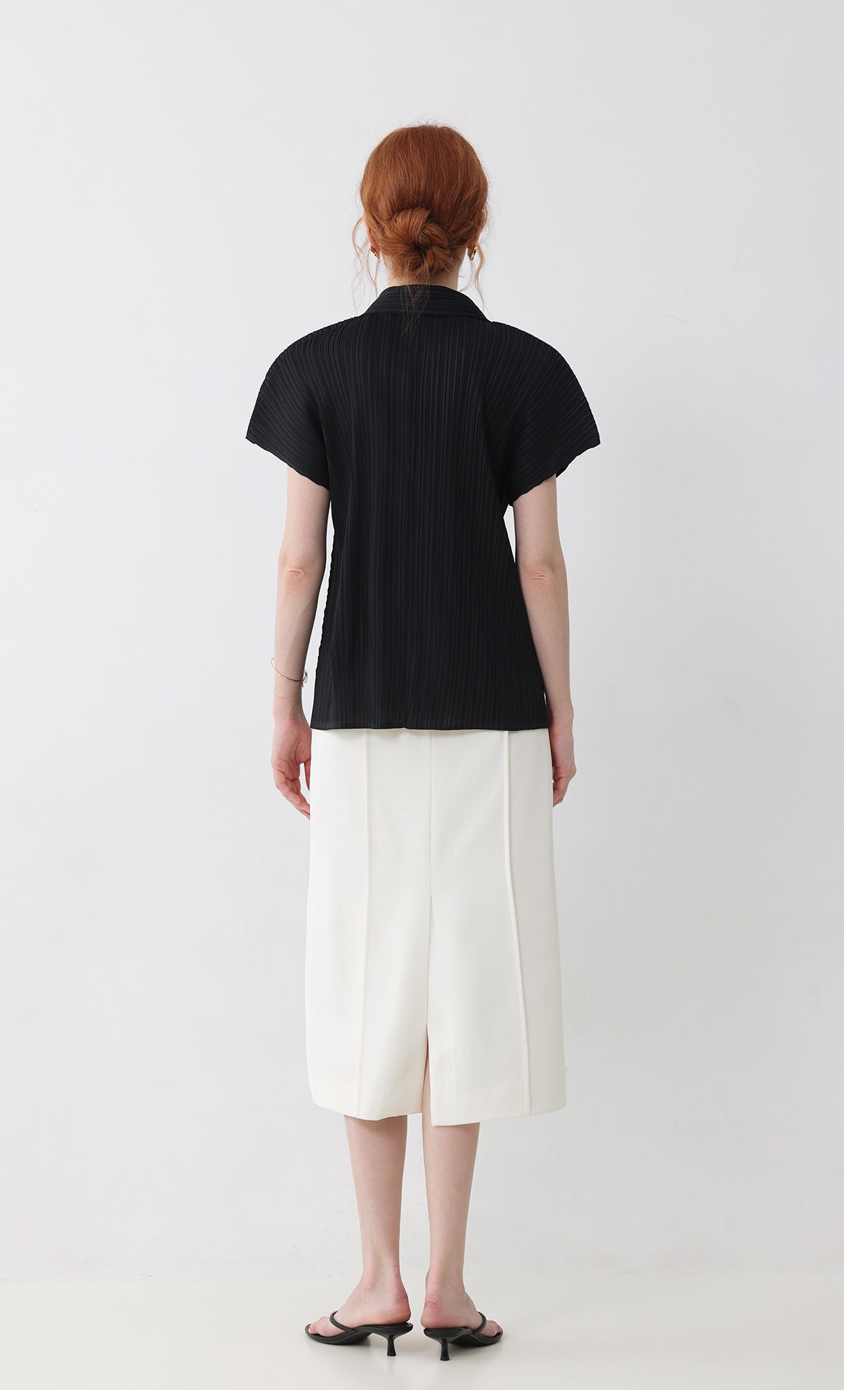 tinted collard pleated shirts_black
