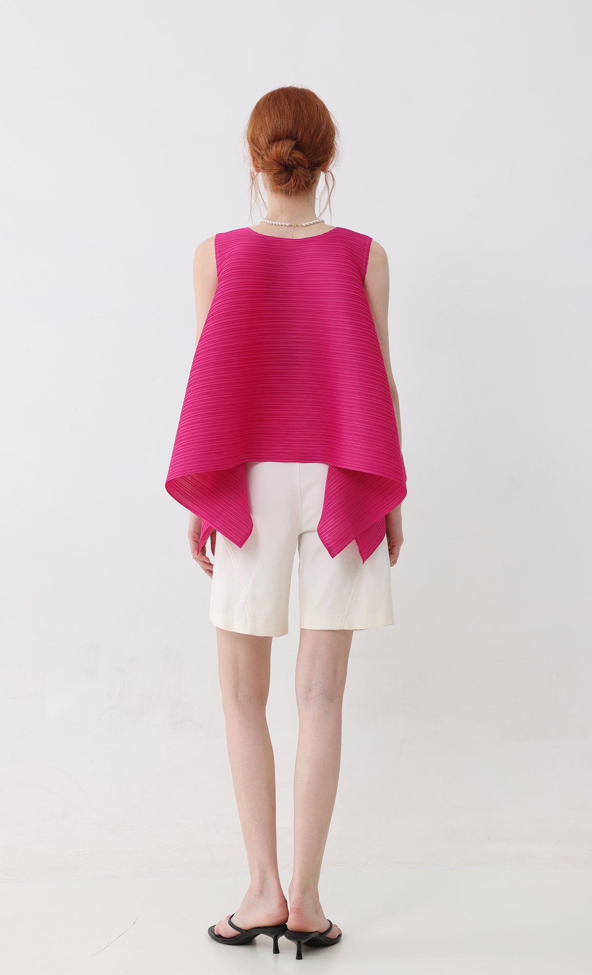 Fine flare pleated top_hot-pink