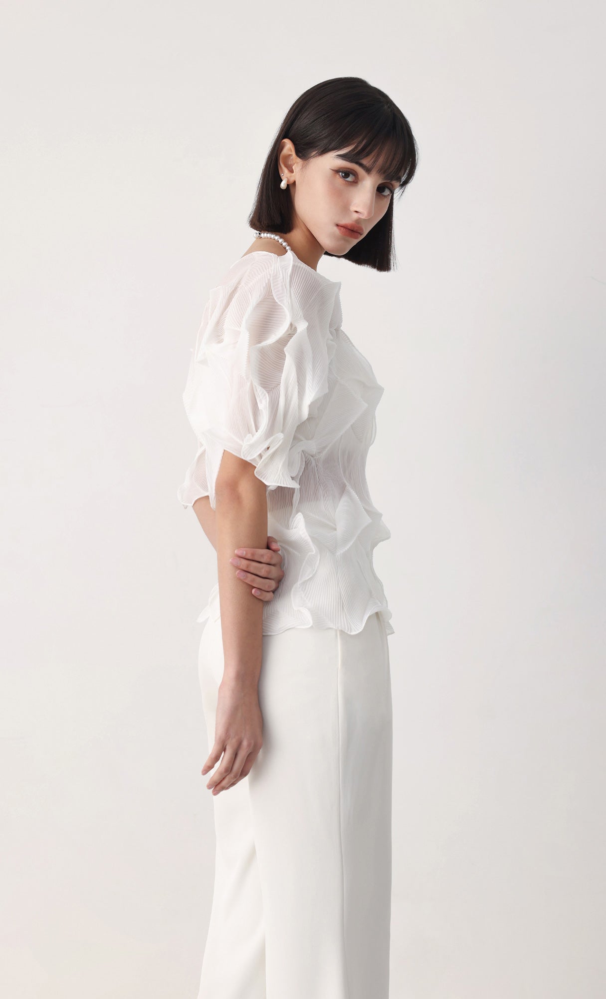 Curves pleated blouse_ivory