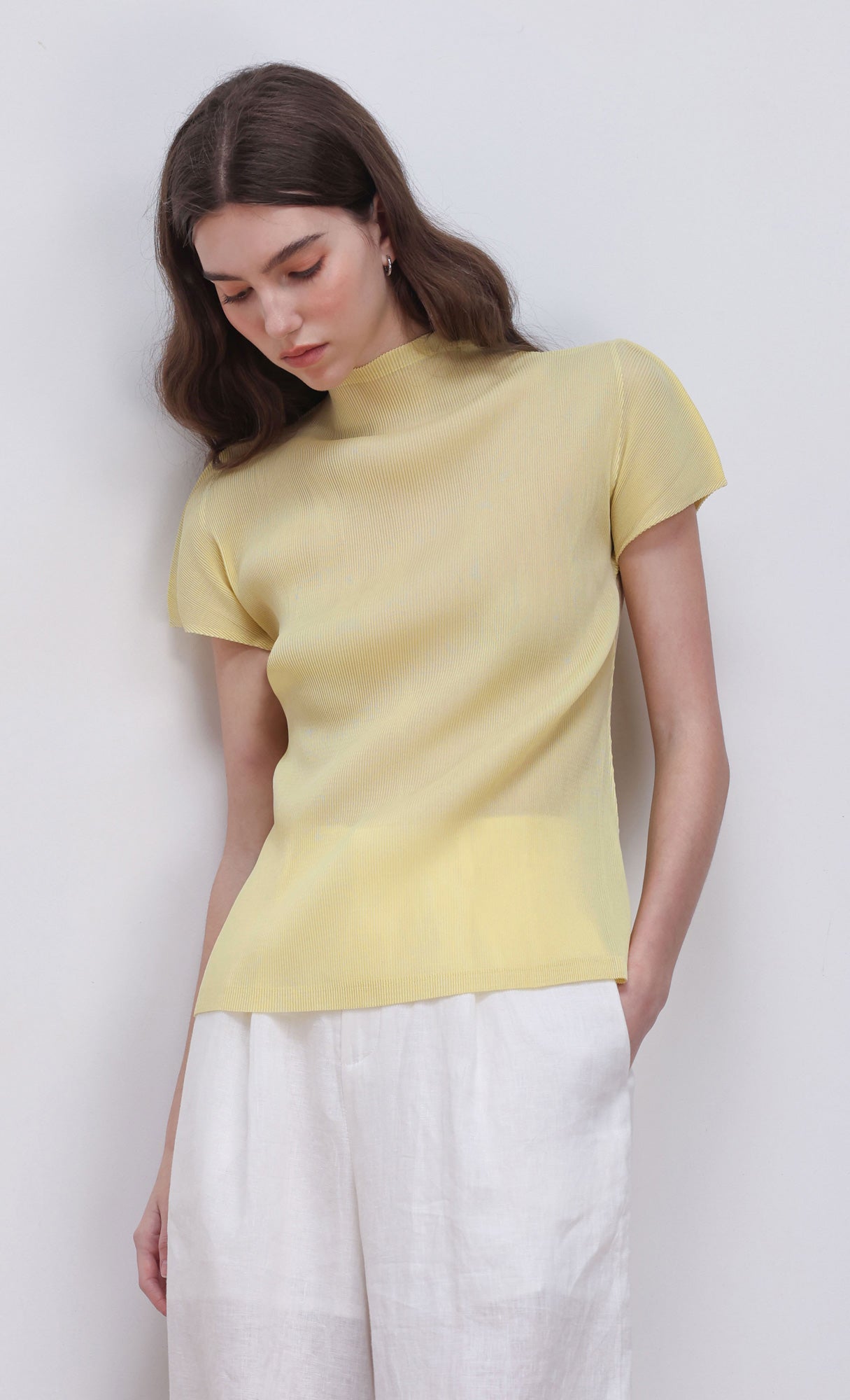 Lao pleated half neck top_yellow