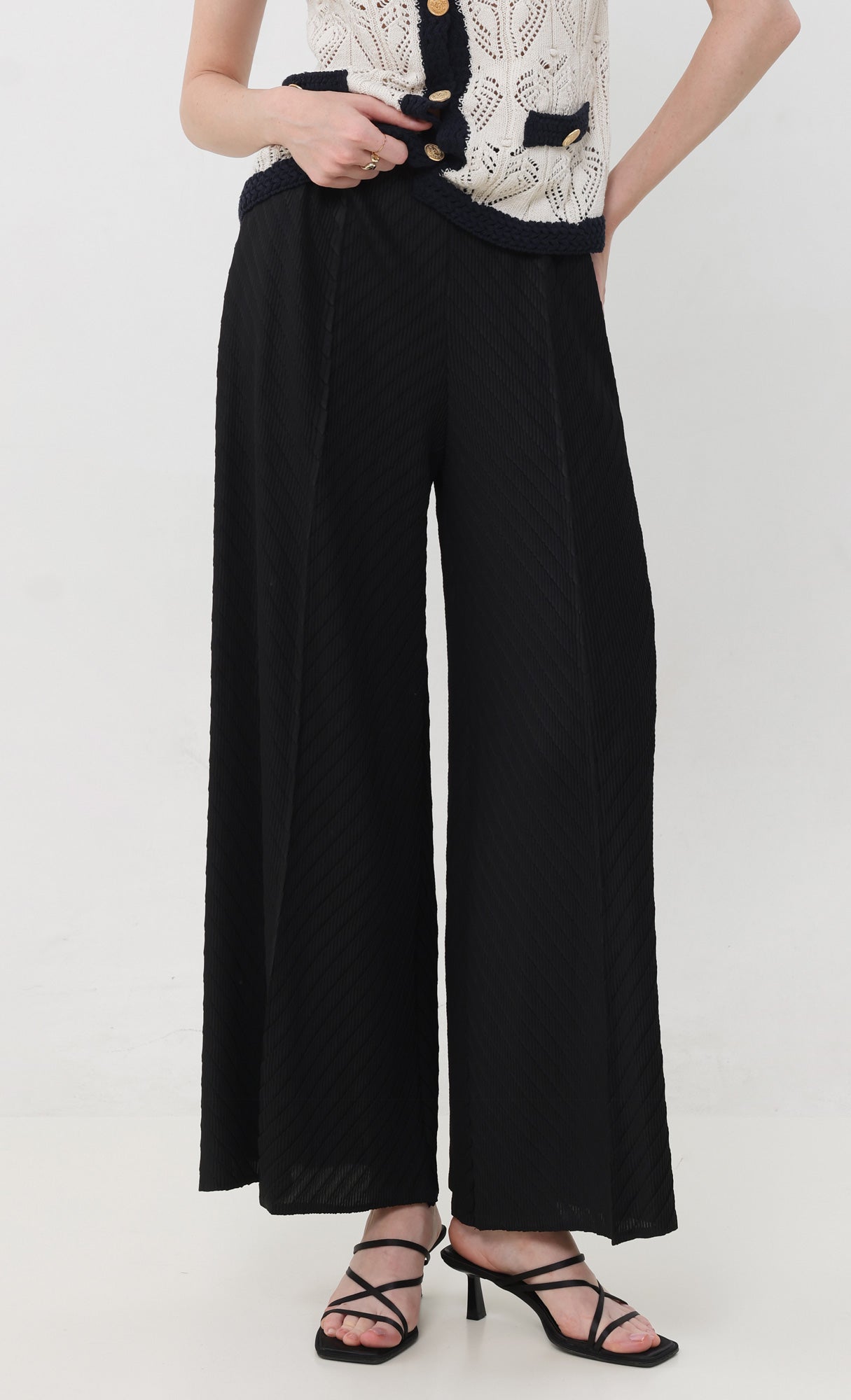 Flow pleated wide leg pants_black