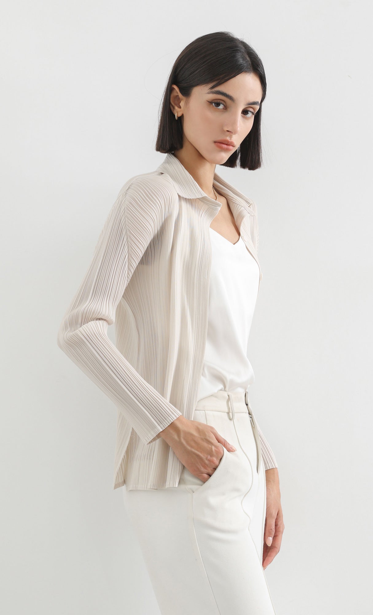 hush pleated shirts_lightbeige