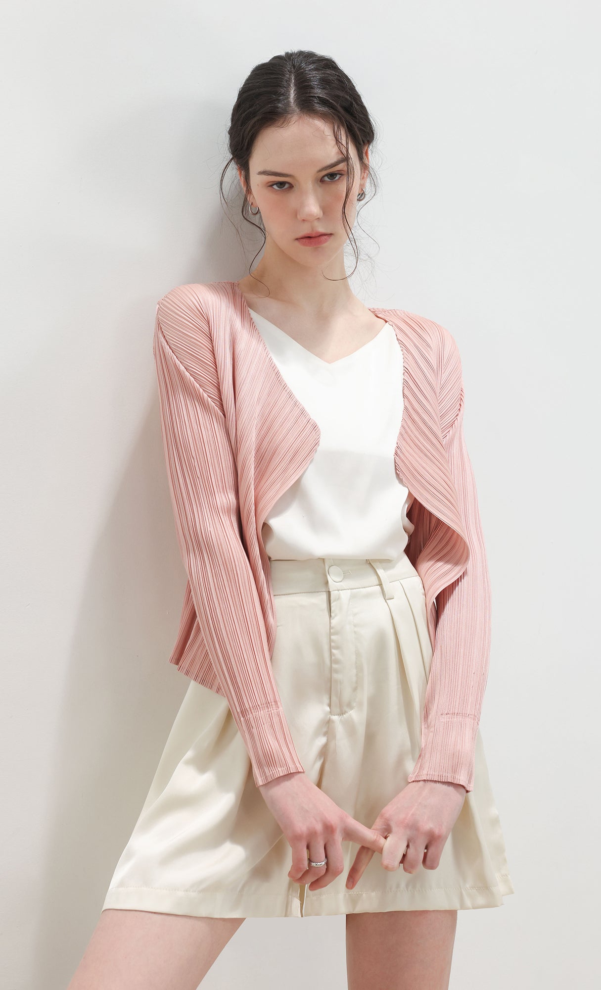 Pia pleated cardigan_pink