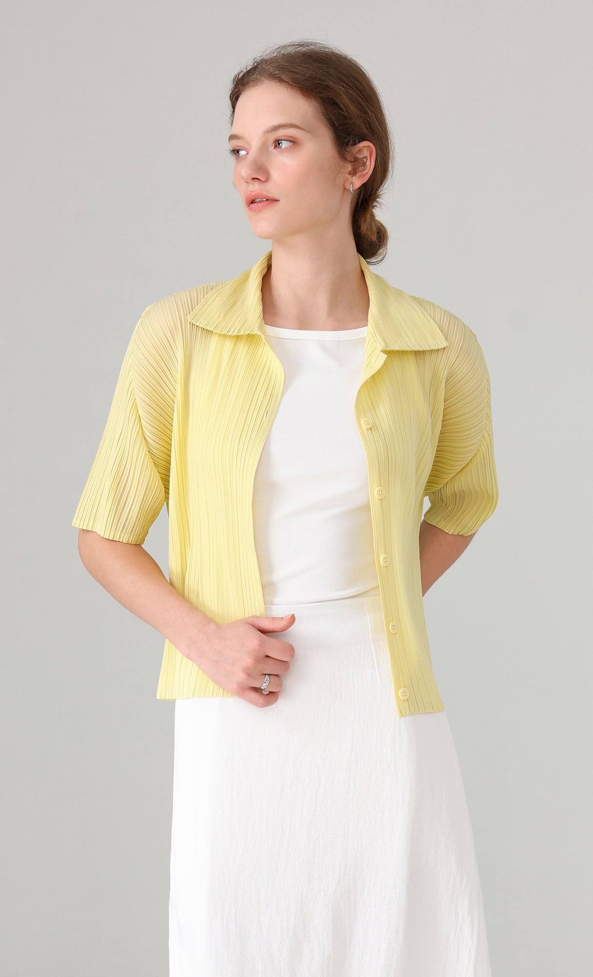 Palette collard pleated shirts_yellow