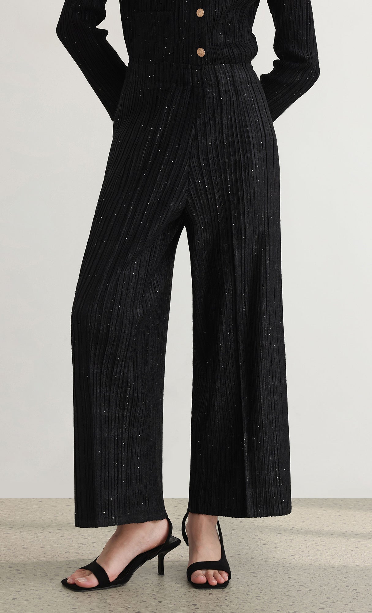 Tweed pleats pintuck pants_black