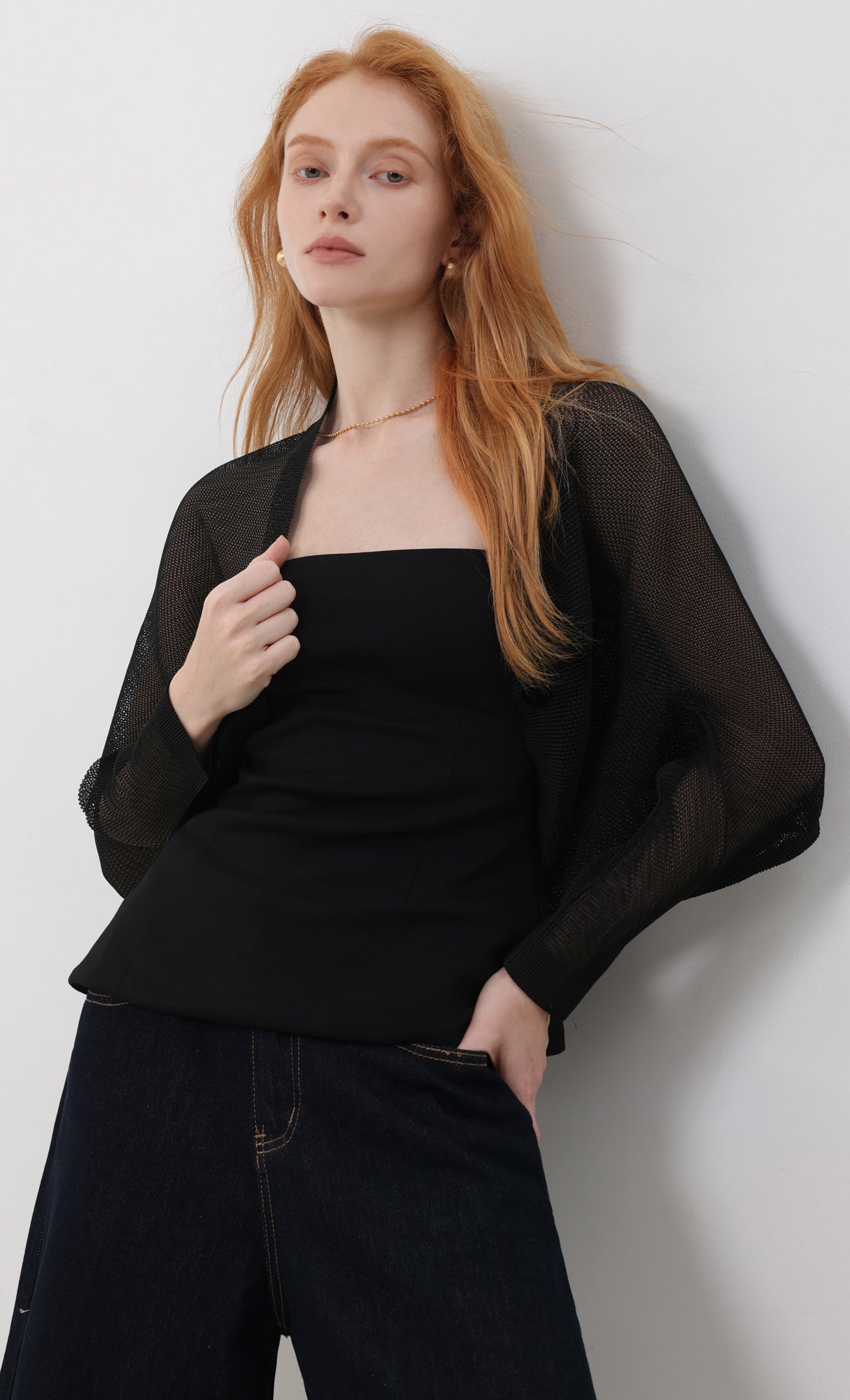 Lucid pleated mesh cardigan_black
