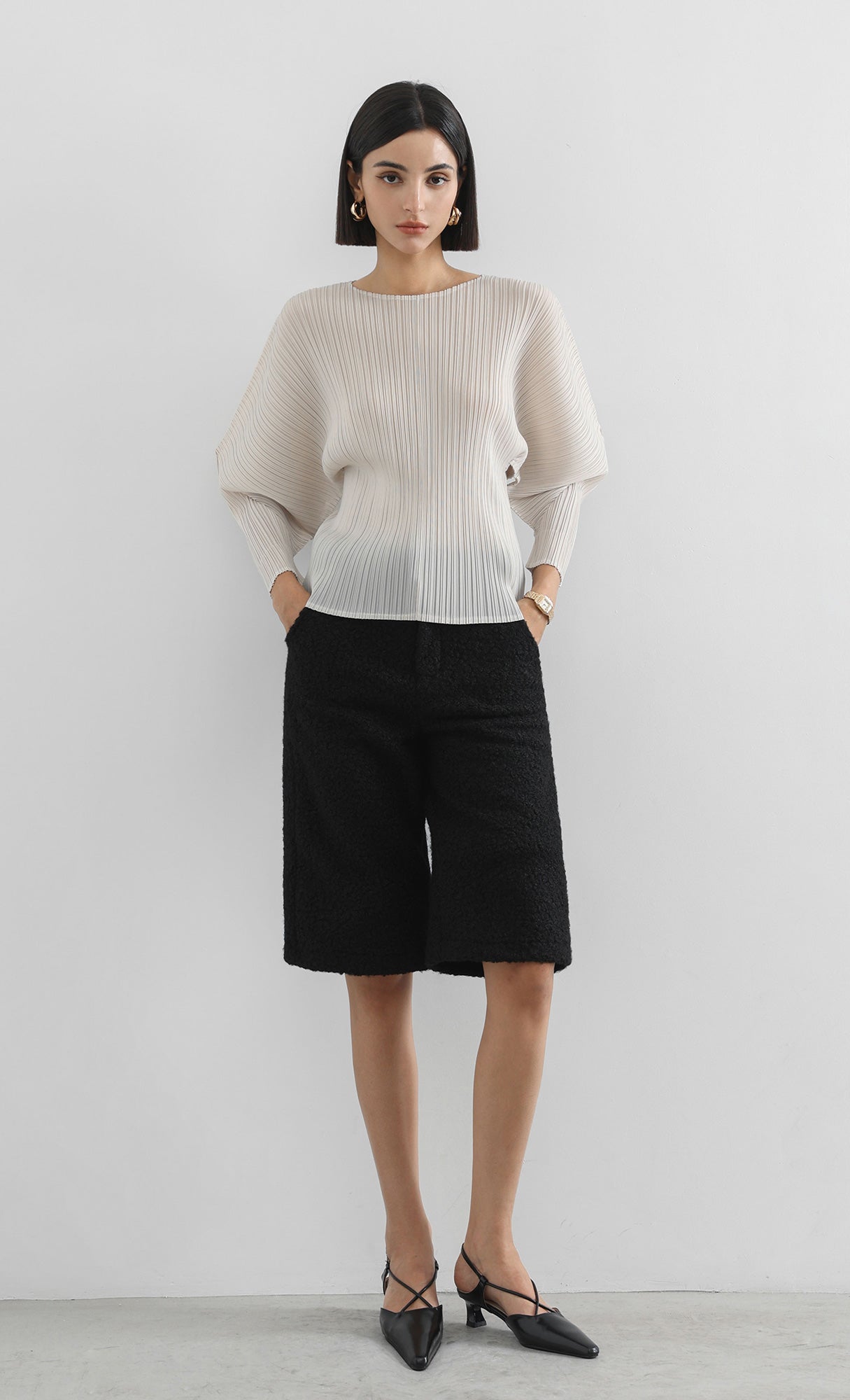 bloom pleated blouse_ivory