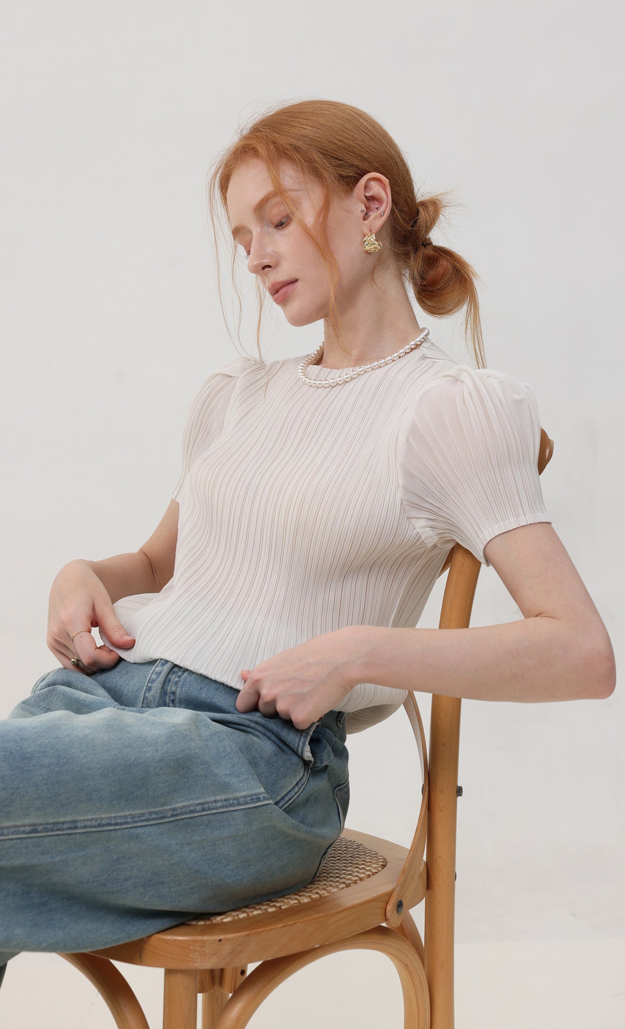 Mellow pleated half sleeve top_ivory