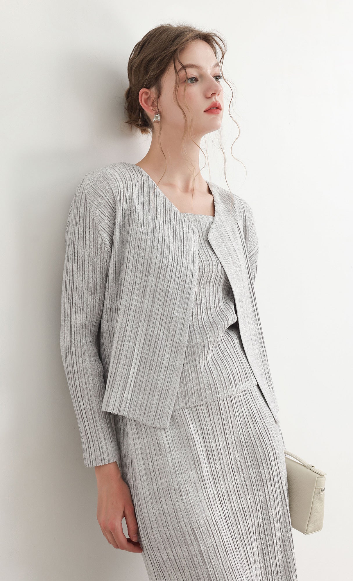 Tweed pleats cardigan_grey