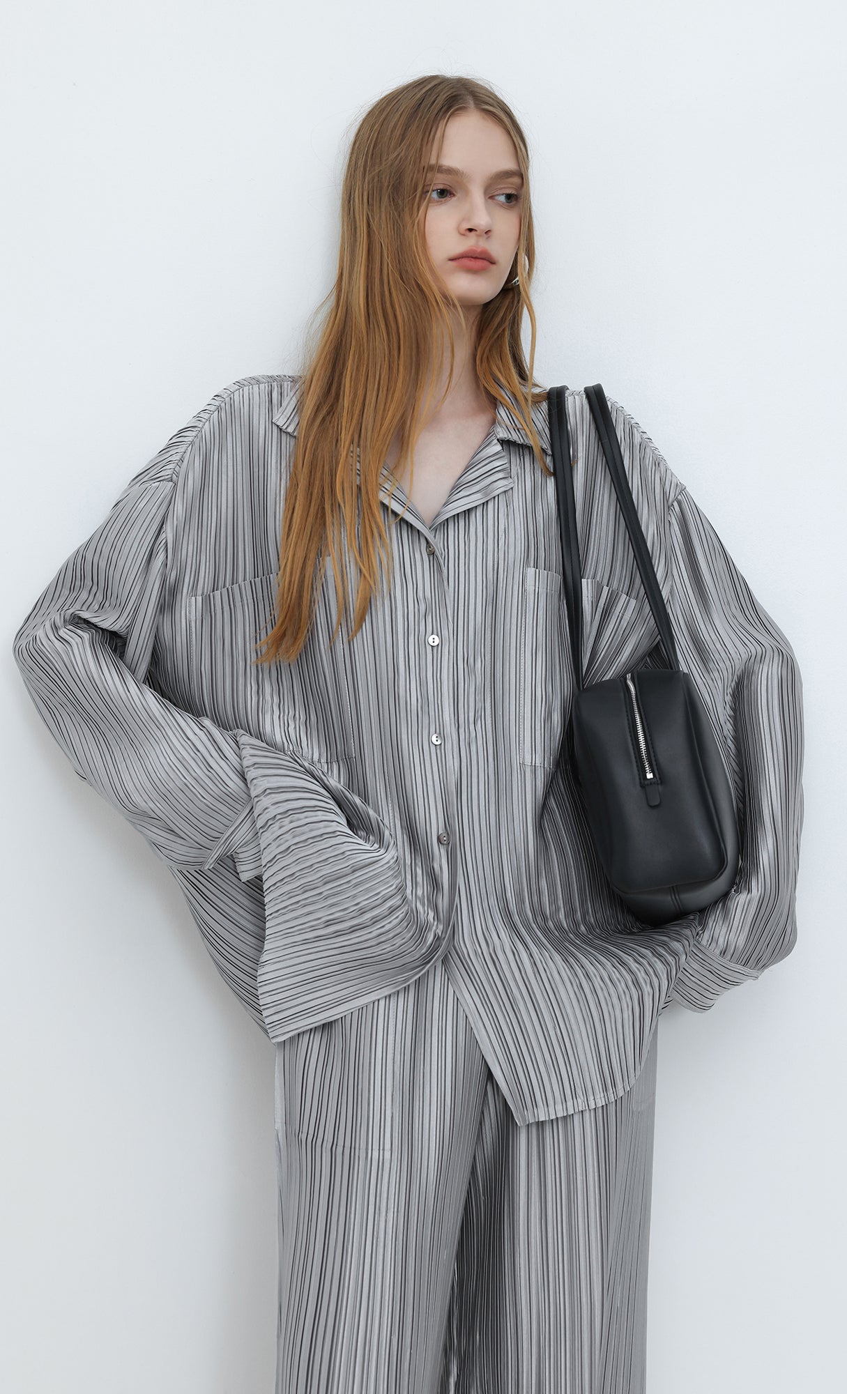 Core Satin Relaxed Shirt_Grey