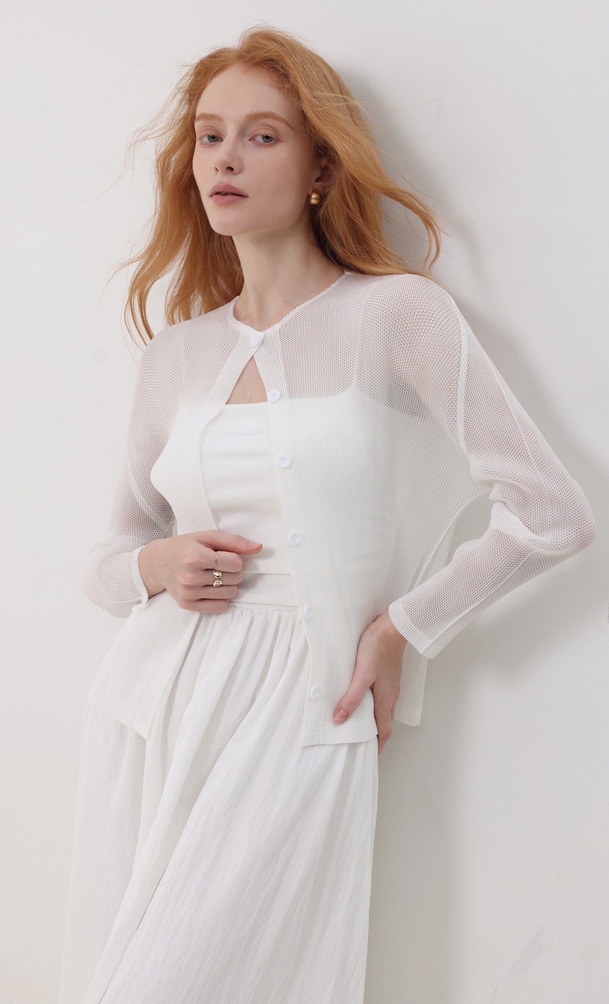 Sheer pleated cardigan_ivory