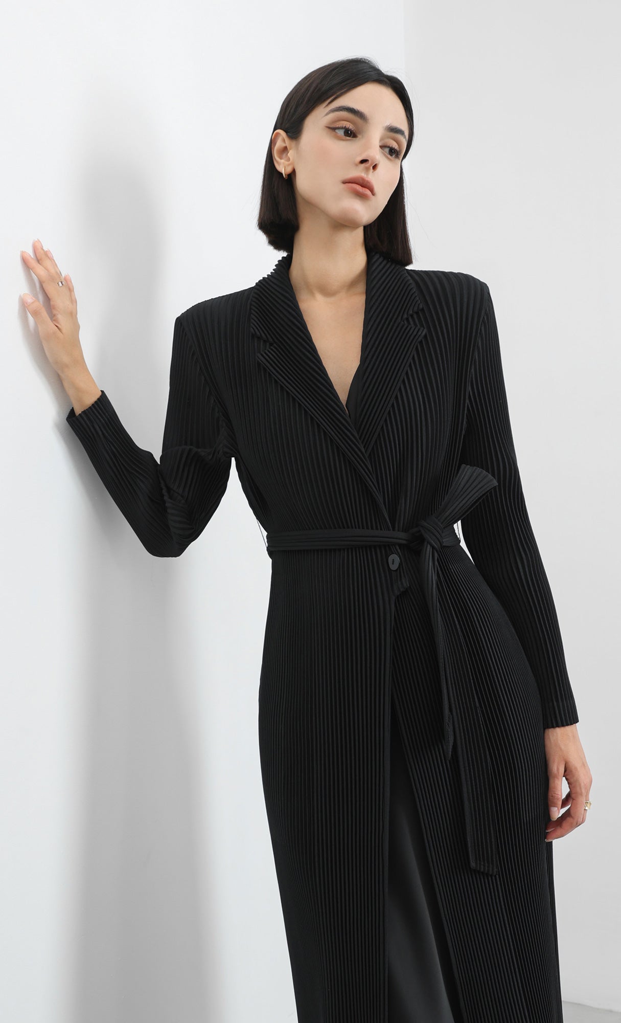 haze pleated belted trench_black