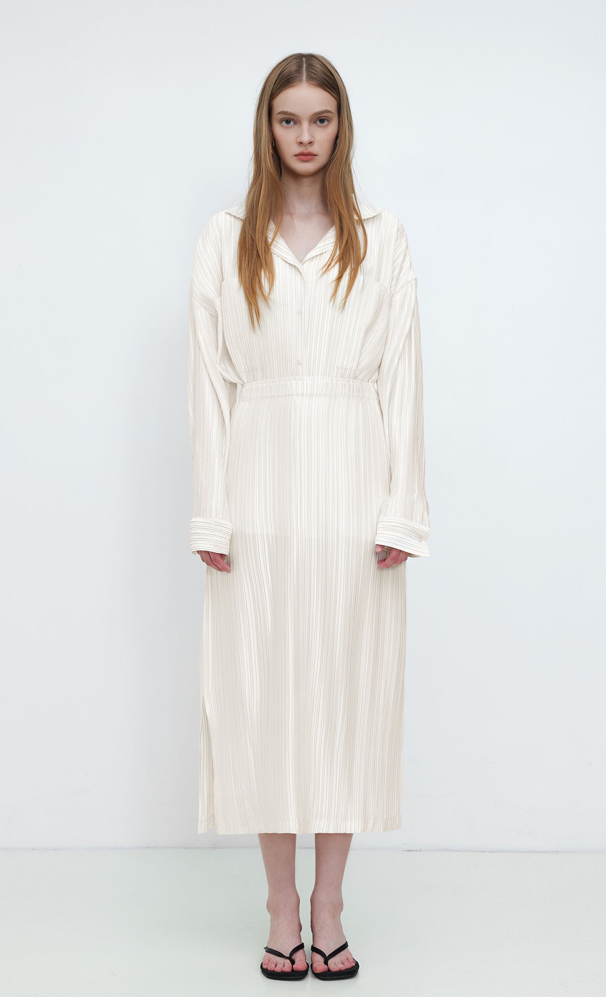 Core Satin Pleated Skirt_Ivory