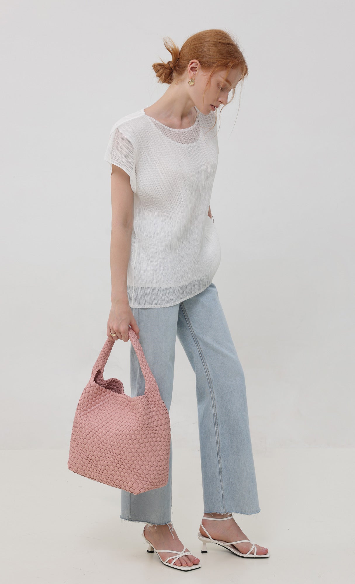 Color weaving hobo bag_lightpink