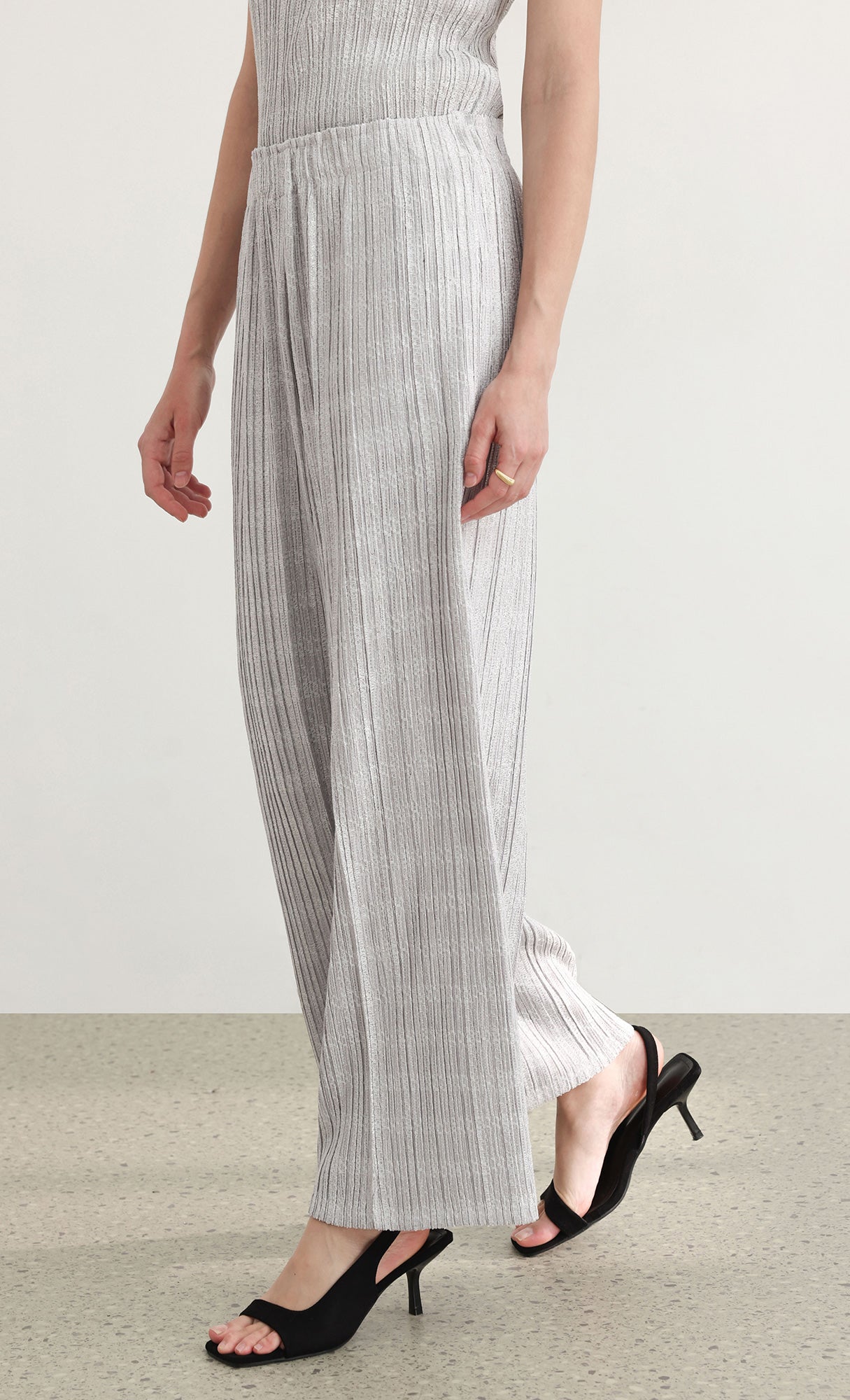 Tweed pleats pintuck pants_grey