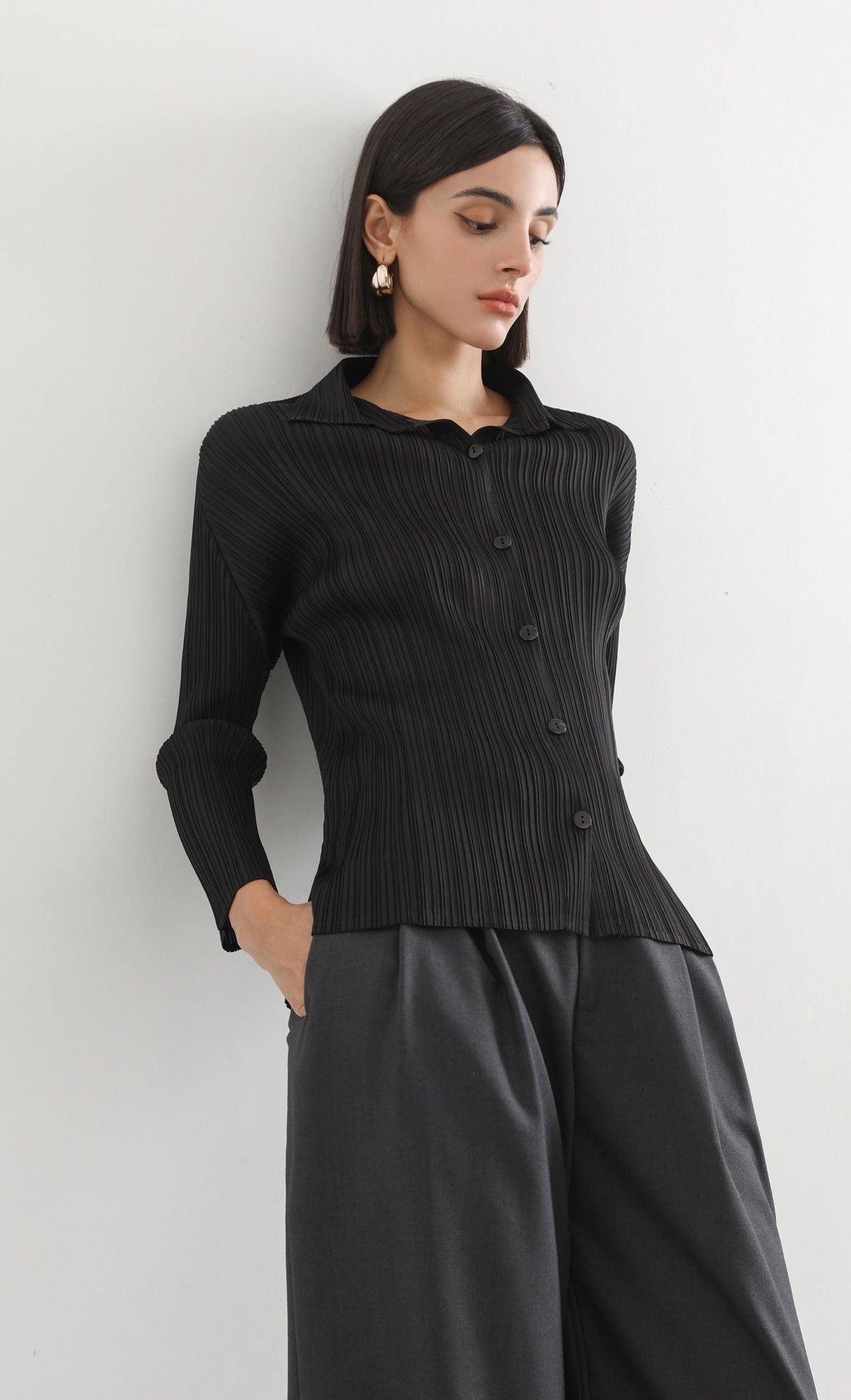hush pleated shirts_black